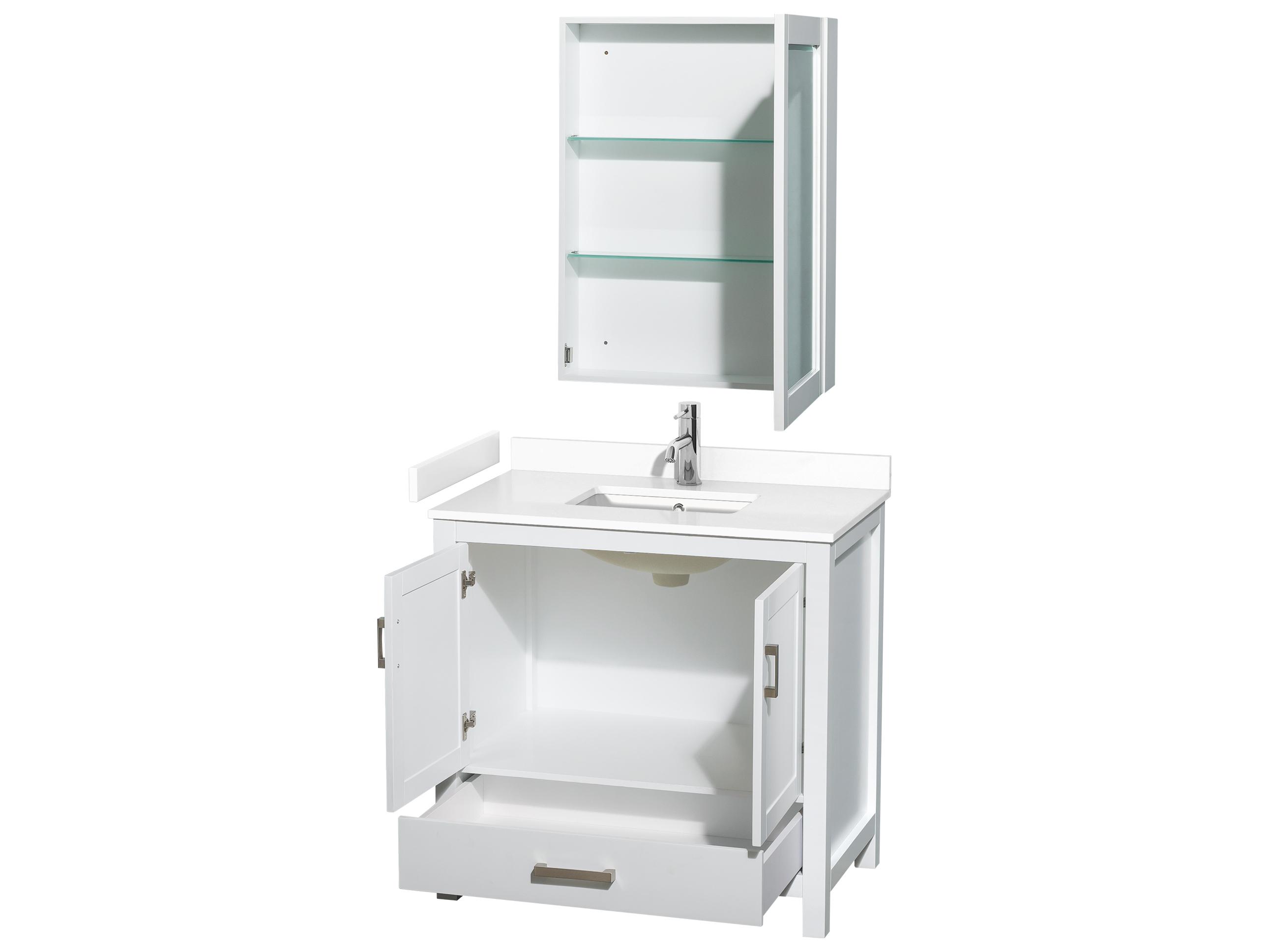 Wyndham Collection Sheffield 36" White Vanity with Medicine Cabinet