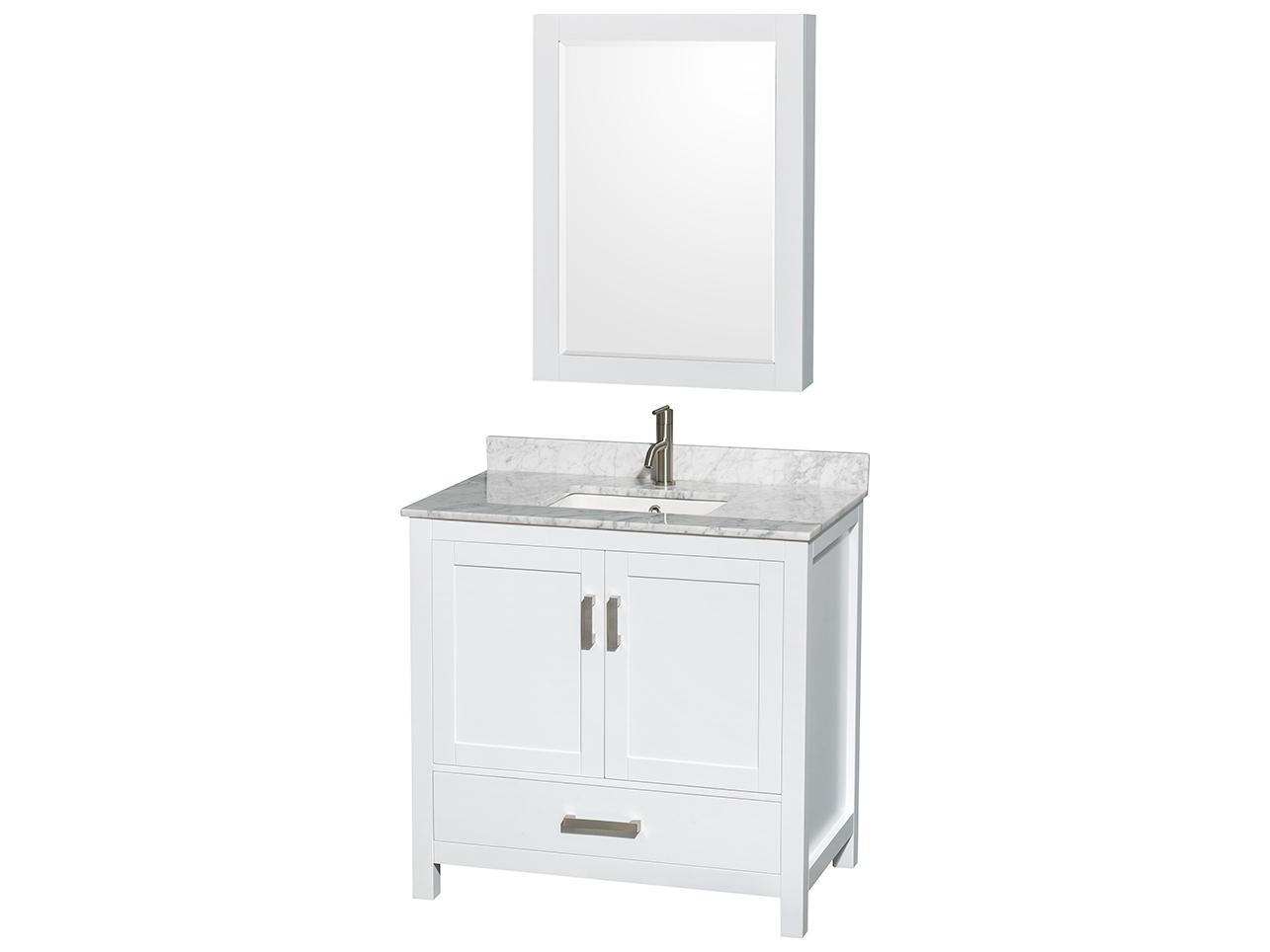Wyndham Collection Sheffield 36" White Vanity with Medicine Cabinet