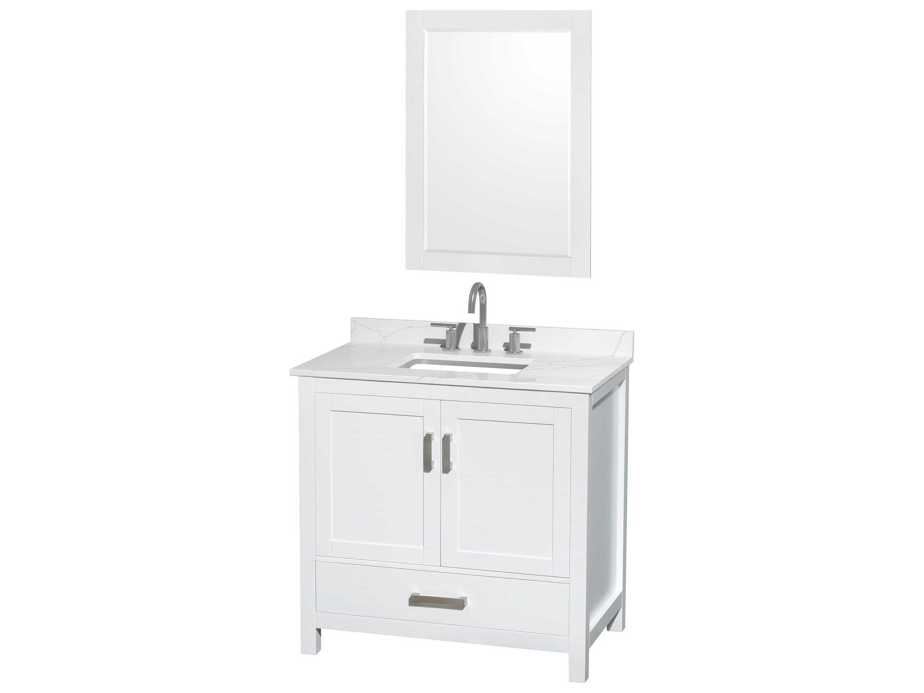 Wyndham Collection Sheffield 36" White Vanity with 24" Mirror