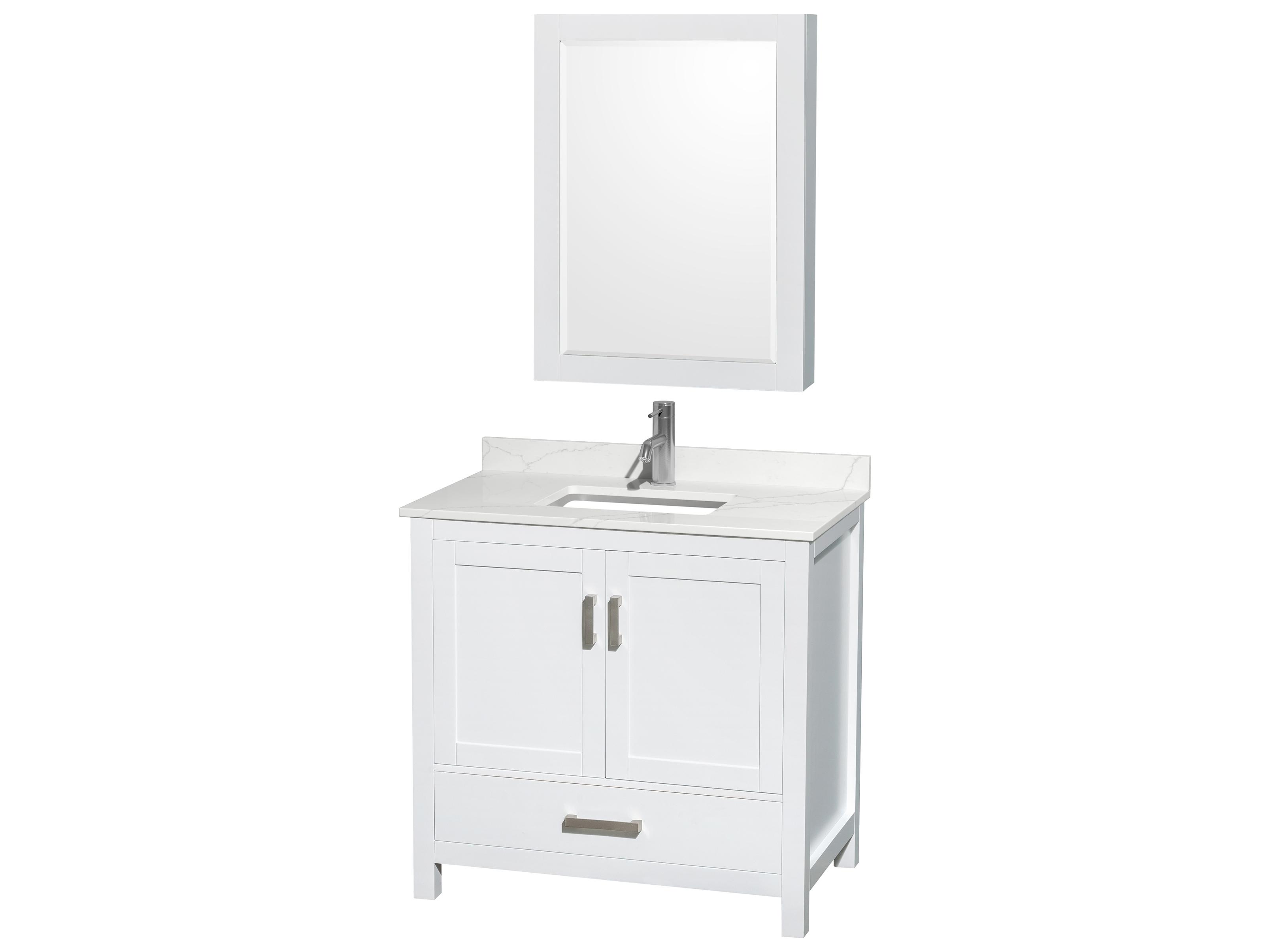 Wyndham Collection Sheffield 36" White Vanity with Medicine Cabinet