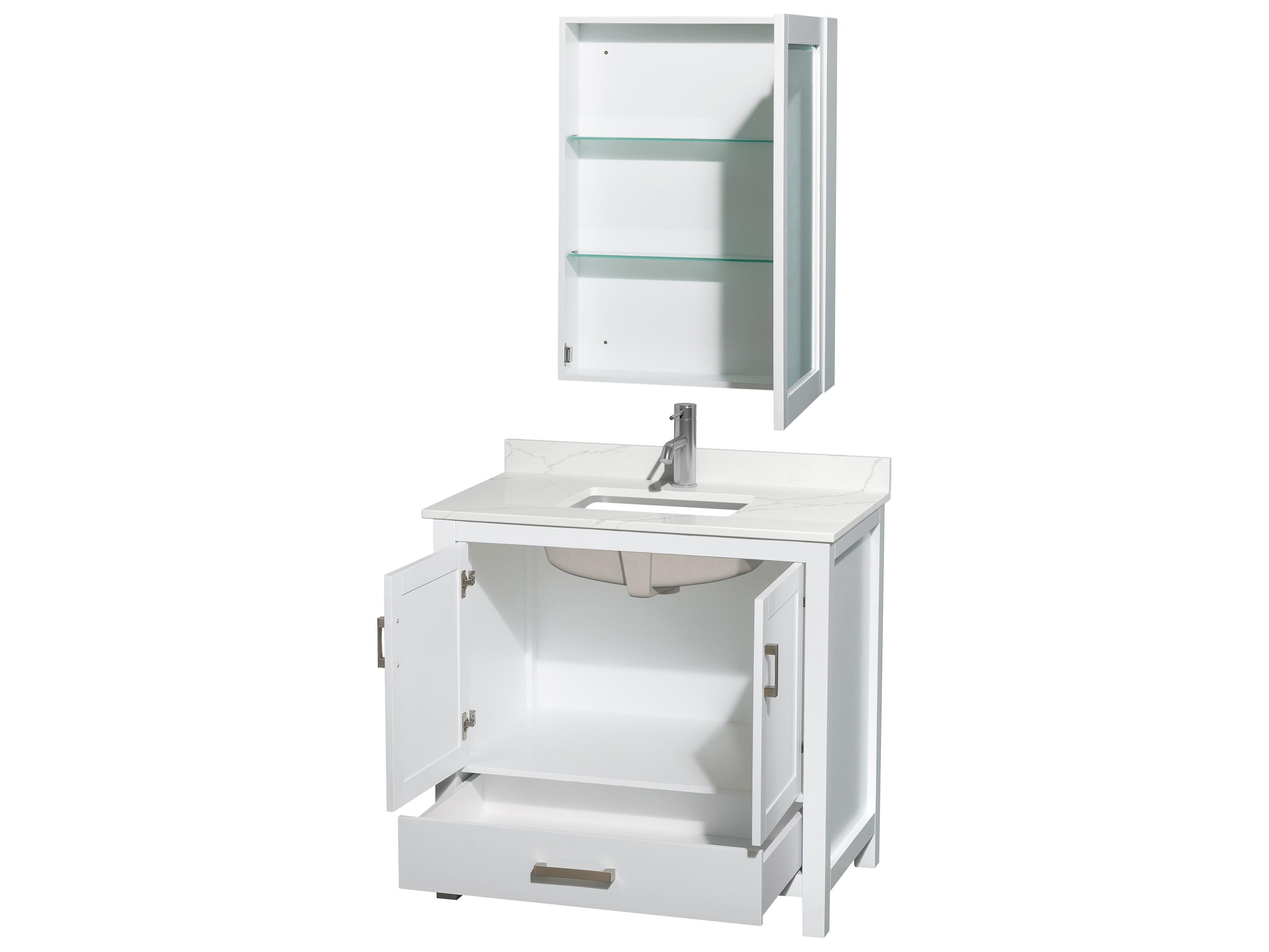 Wyndham Collection Sheffield 36" White Vanity with Medicine Cabinet
