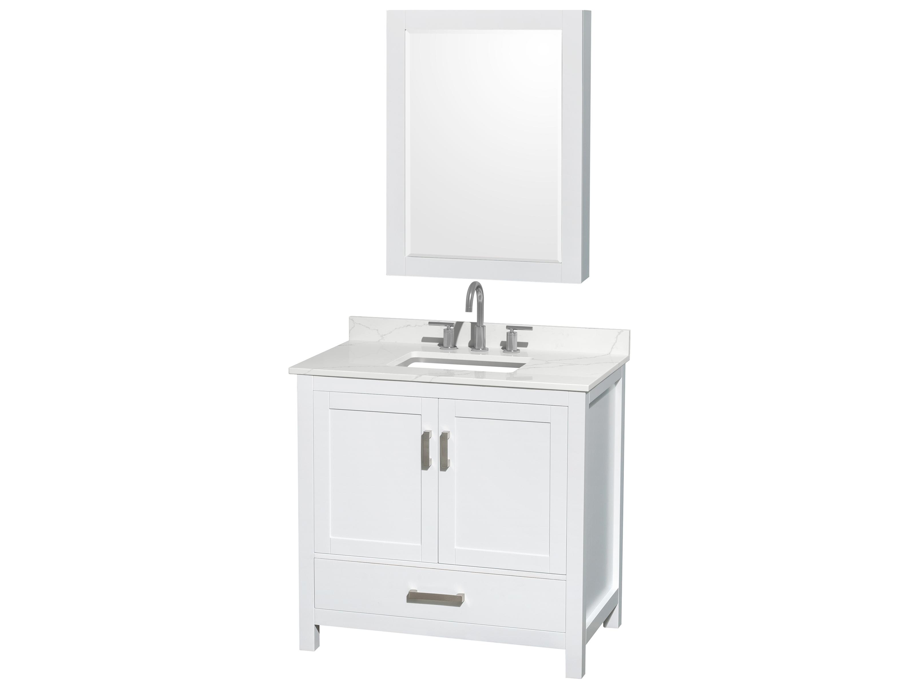 Wyndham Collection Sheffield 36" White Vanity with Medicine Cabinet