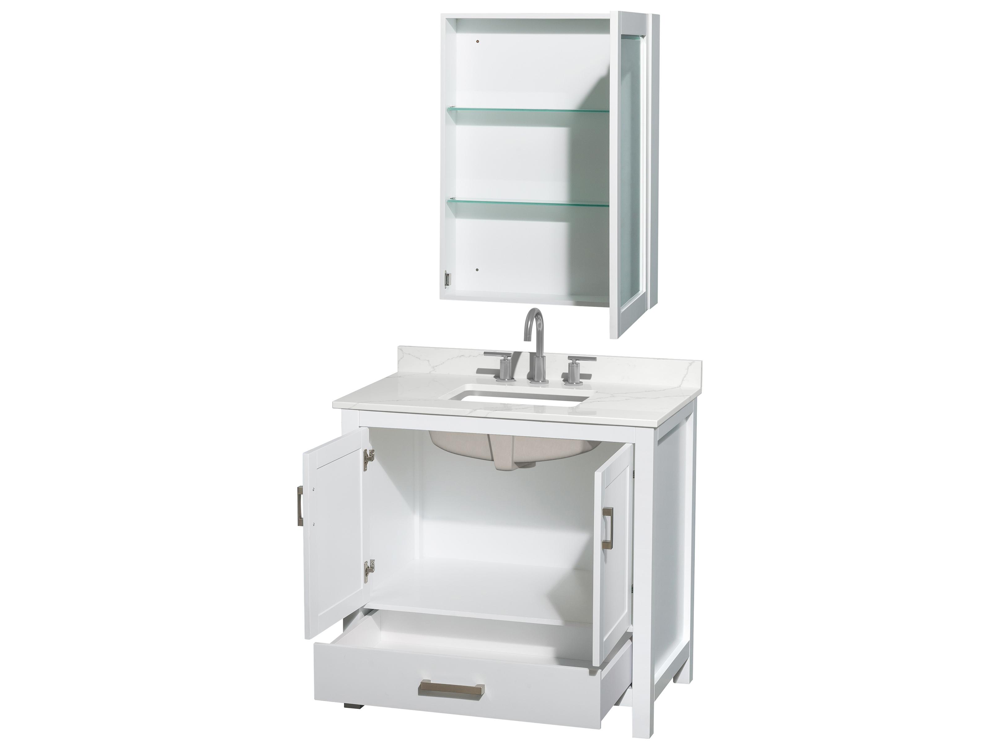 Wyndham Collection Sheffield 36" White Vanity with Medicine Cabinet