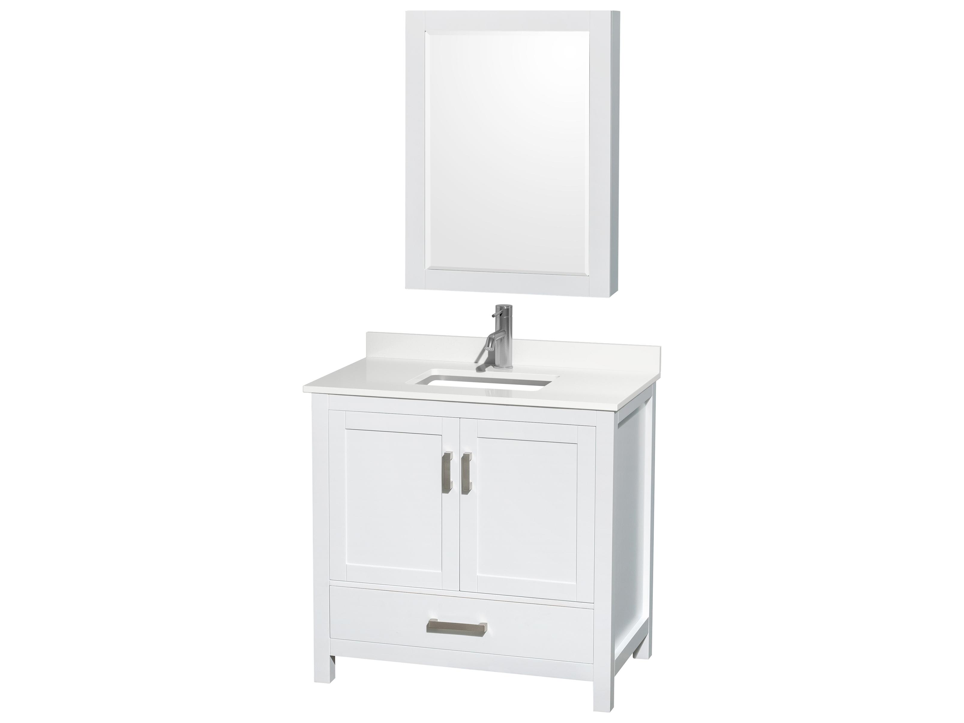 Wyndham Collection Sheffield 36" White Vanity with Medicine Cabinet