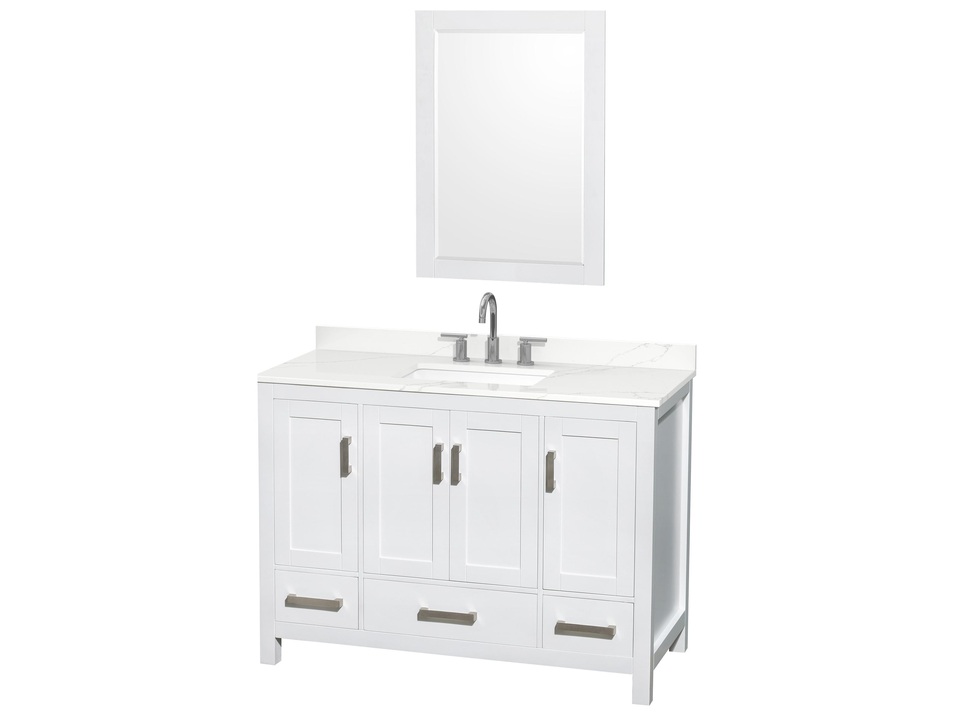 Wyndham Collection Sheffield 48" White Vanity with 24" Mirror
