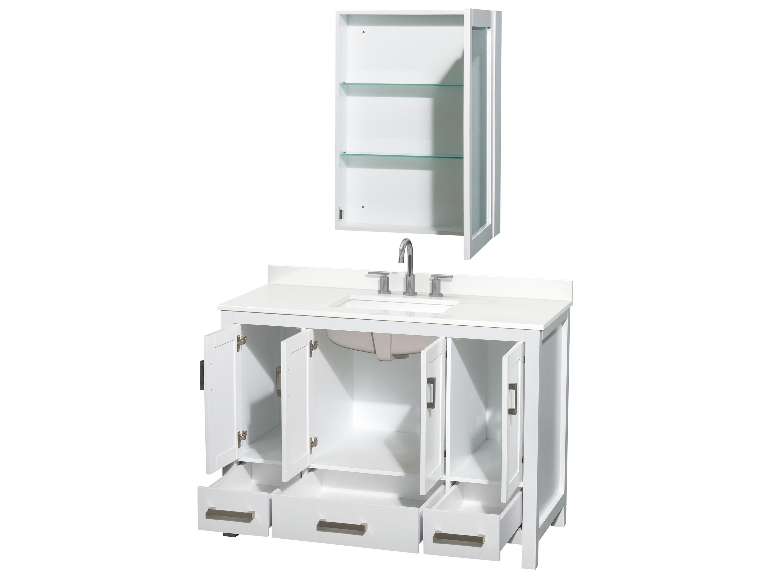 Wyndham Collection Sheffield 48" White Vanity with Medicine Cabinet