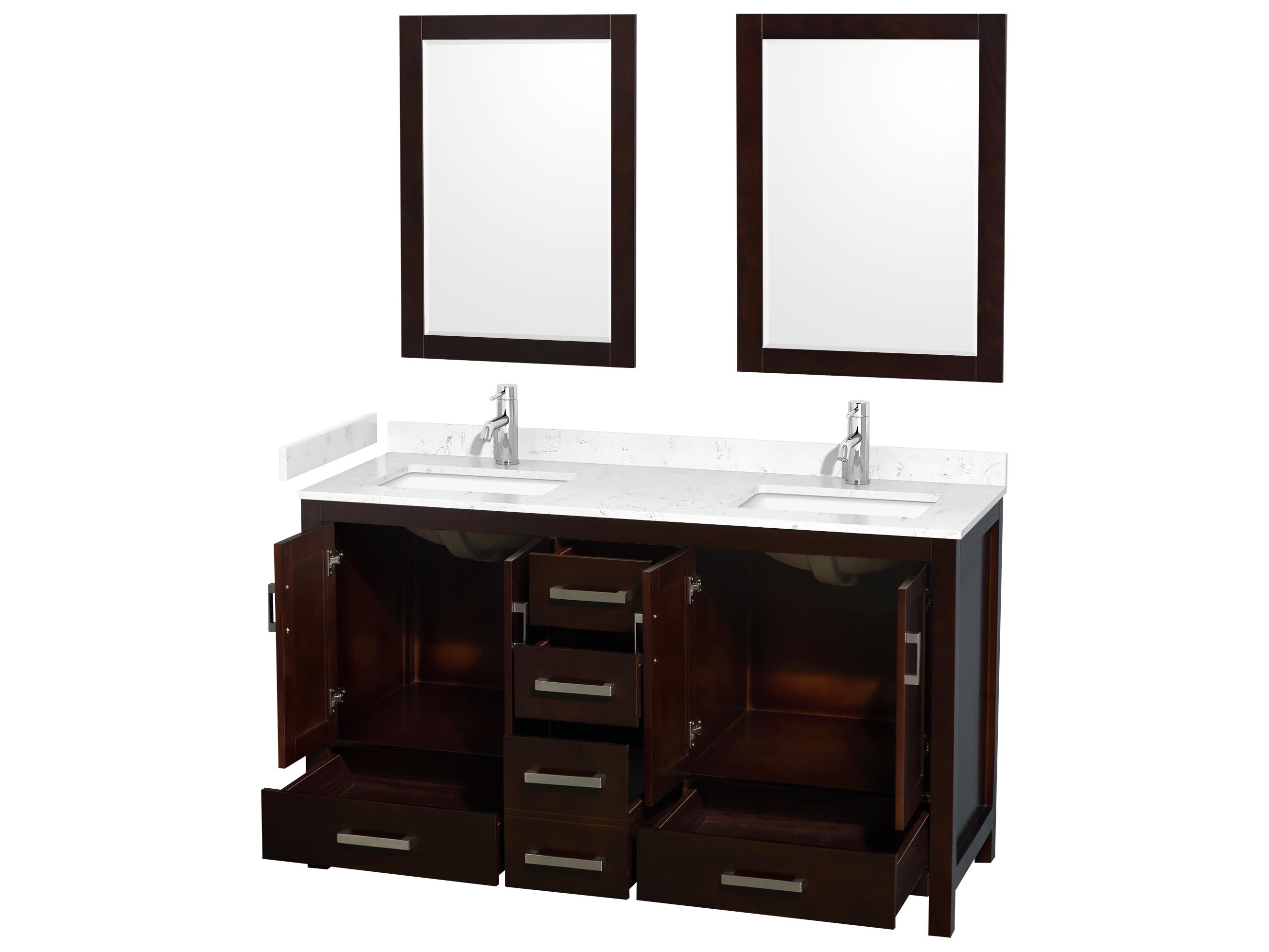 Wyndham Collection Sheffield 60" Espresso Vanity with 24" Mirror