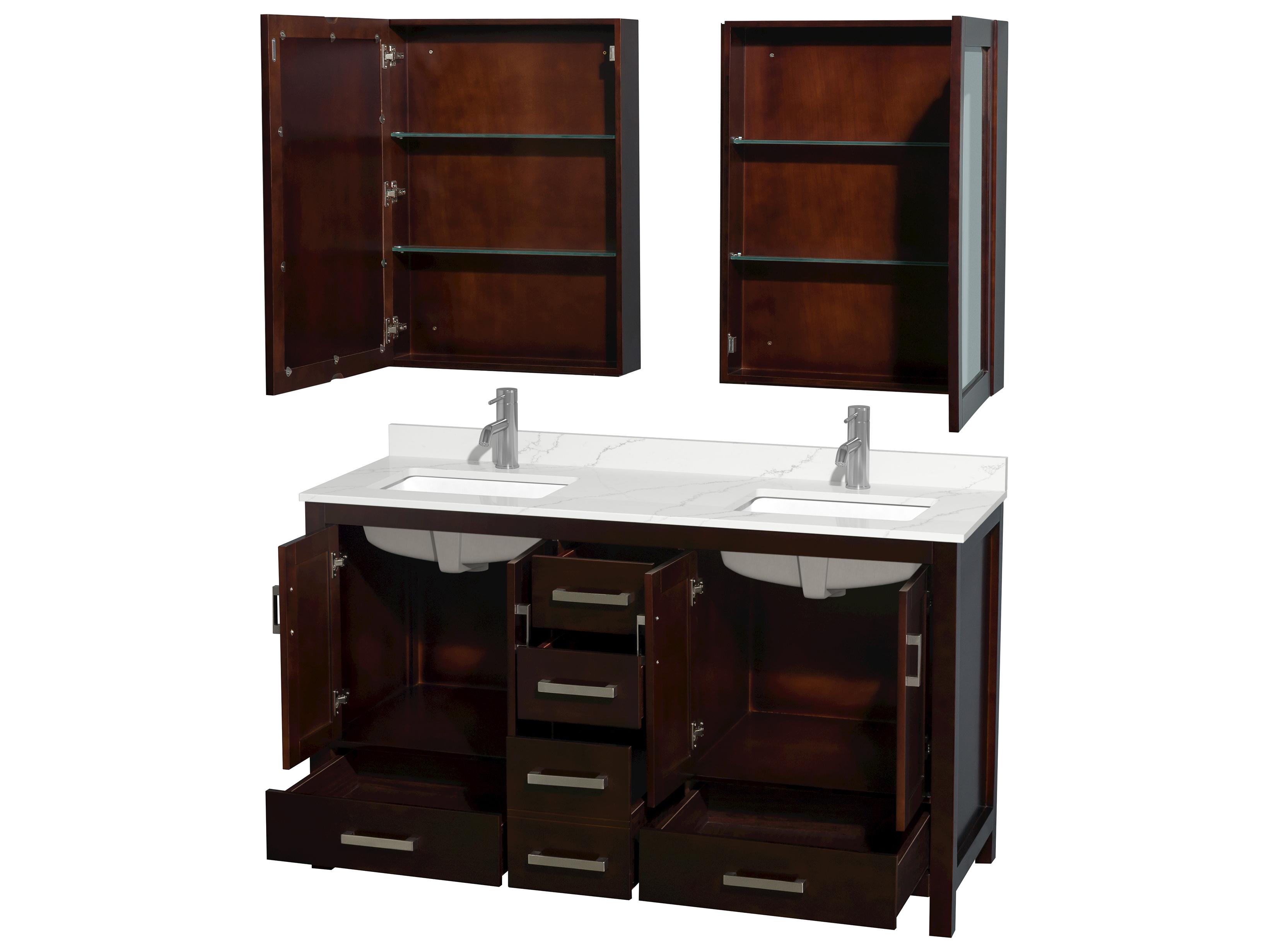 Wyndham Collection Sheffield 60" Espresso Vanity with Medicine Cabinet
