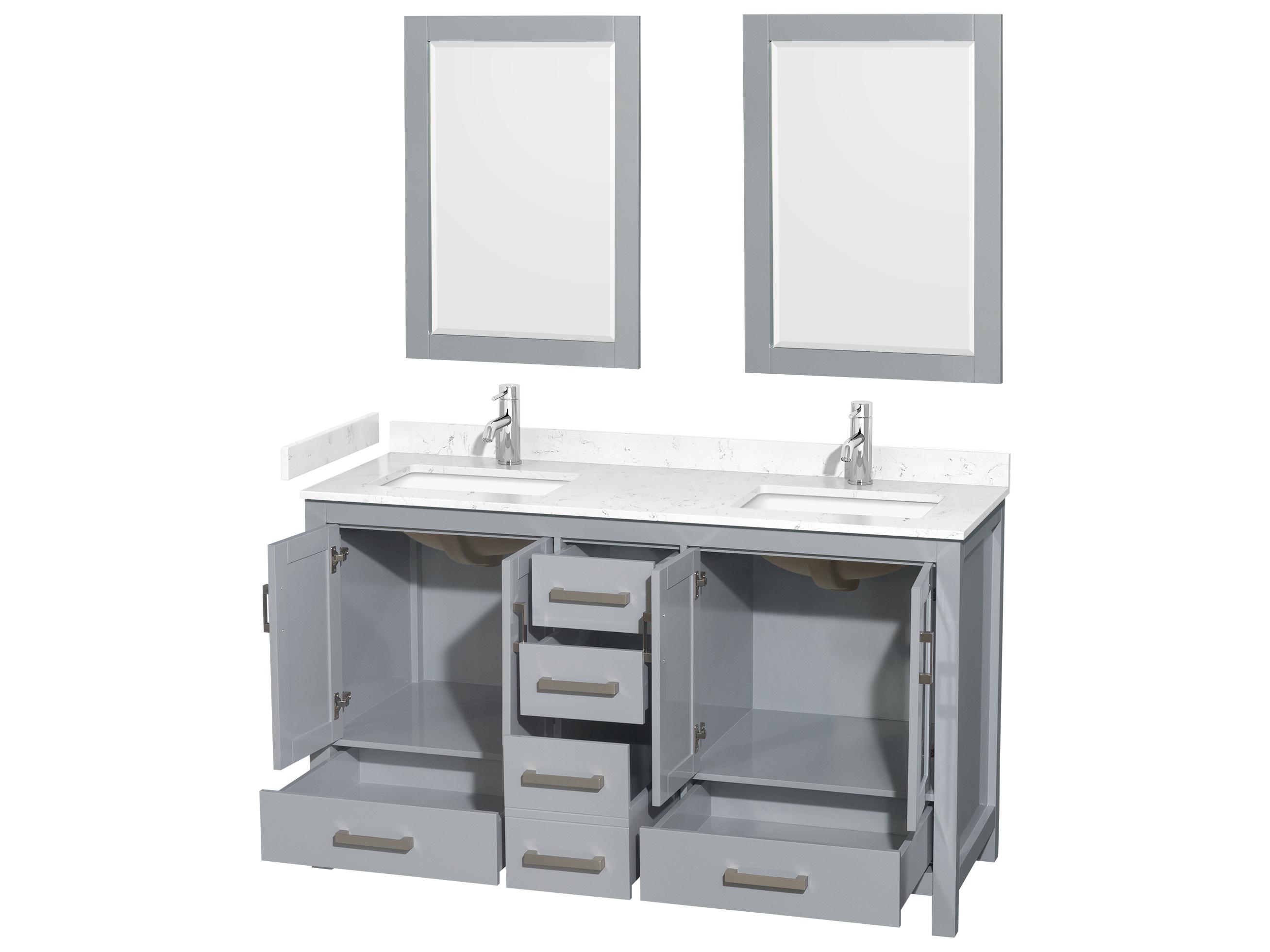 Wyndham Collection Sheffield 60" Gray Vanity with 24" Mirror