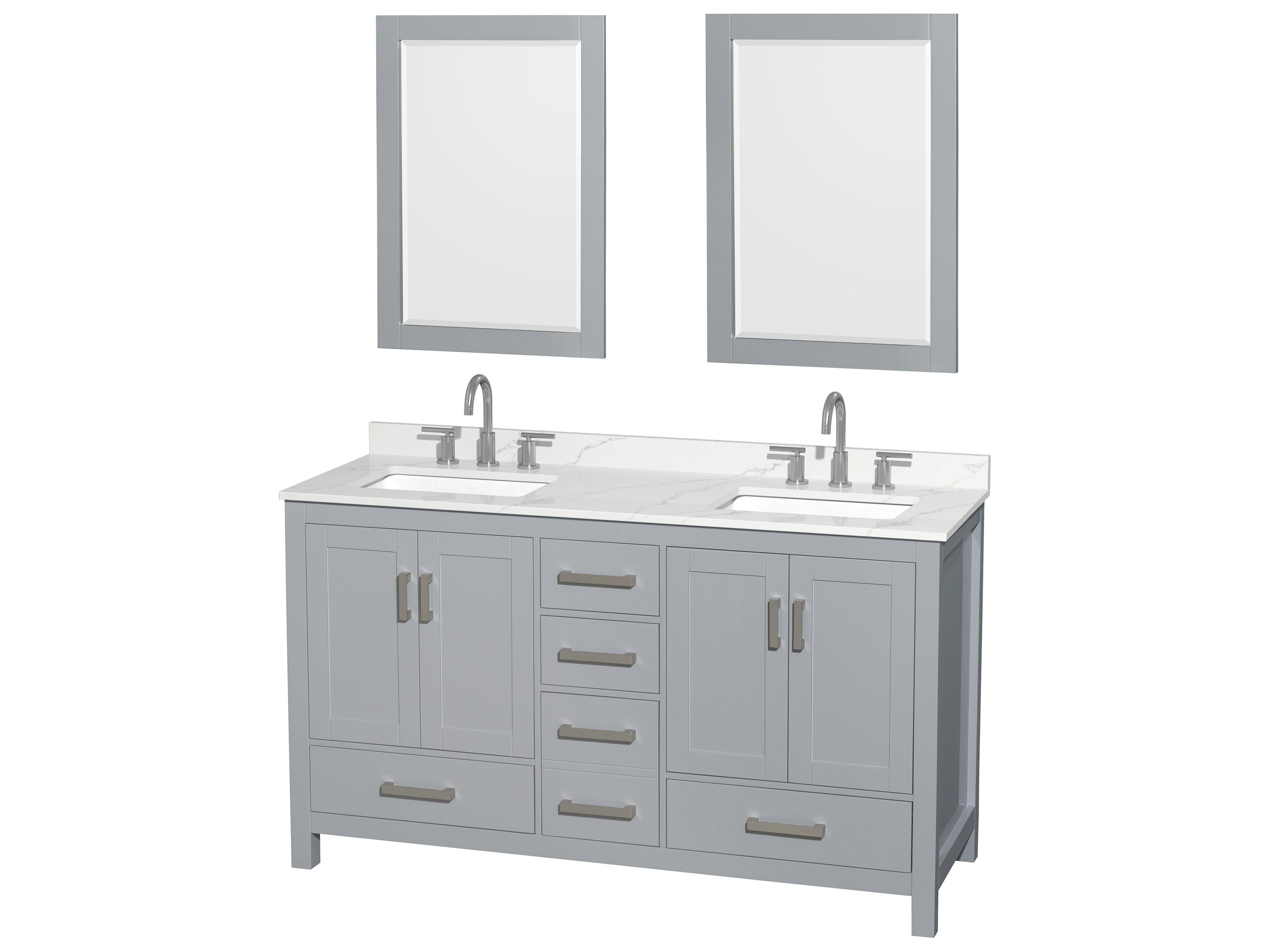Wyndham Collection Sheffield 60" Gray Vanity with 24" Mirror