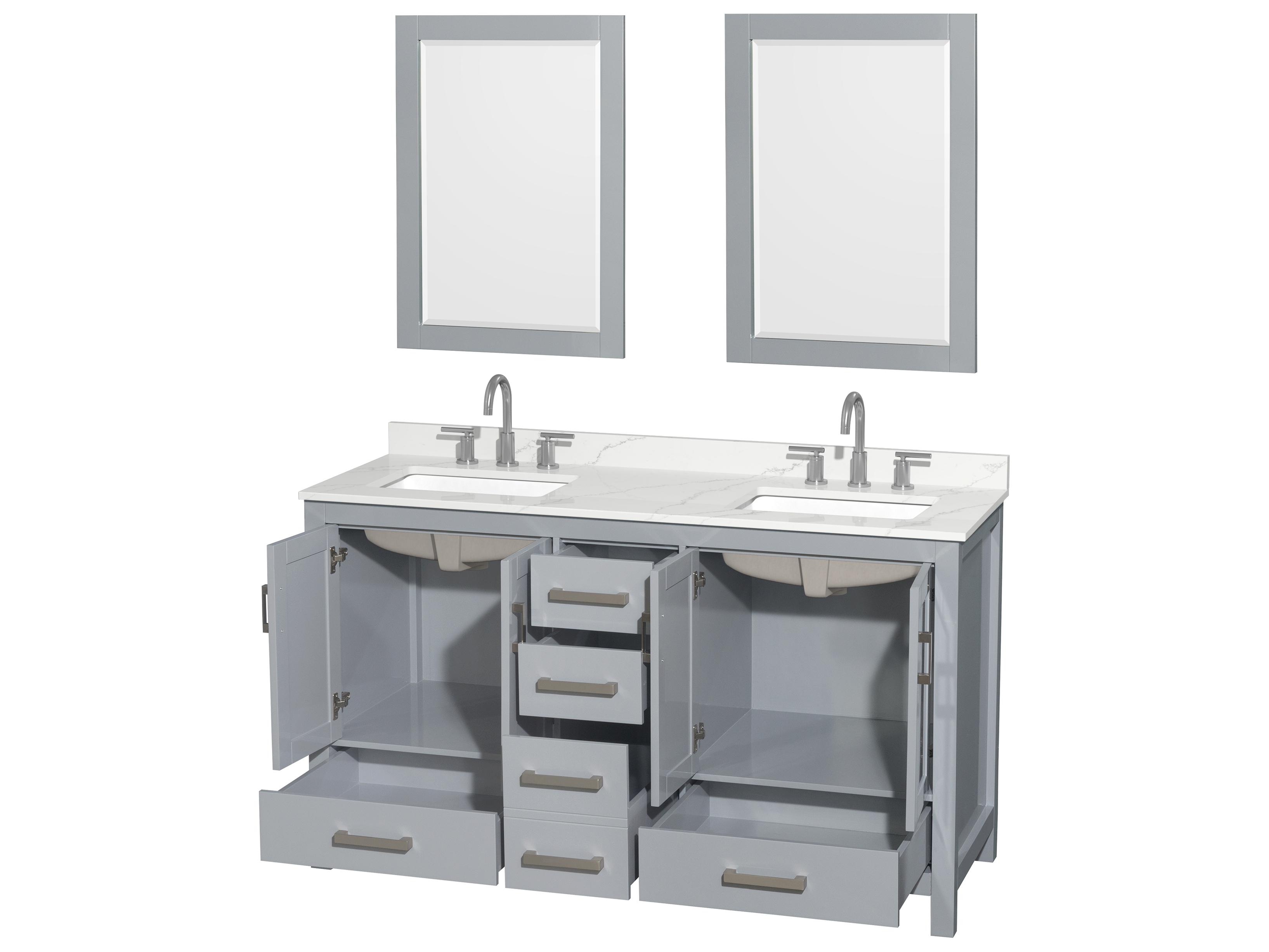 Wyndham Collection Sheffield 60" Gray Vanity with 24" Mirror