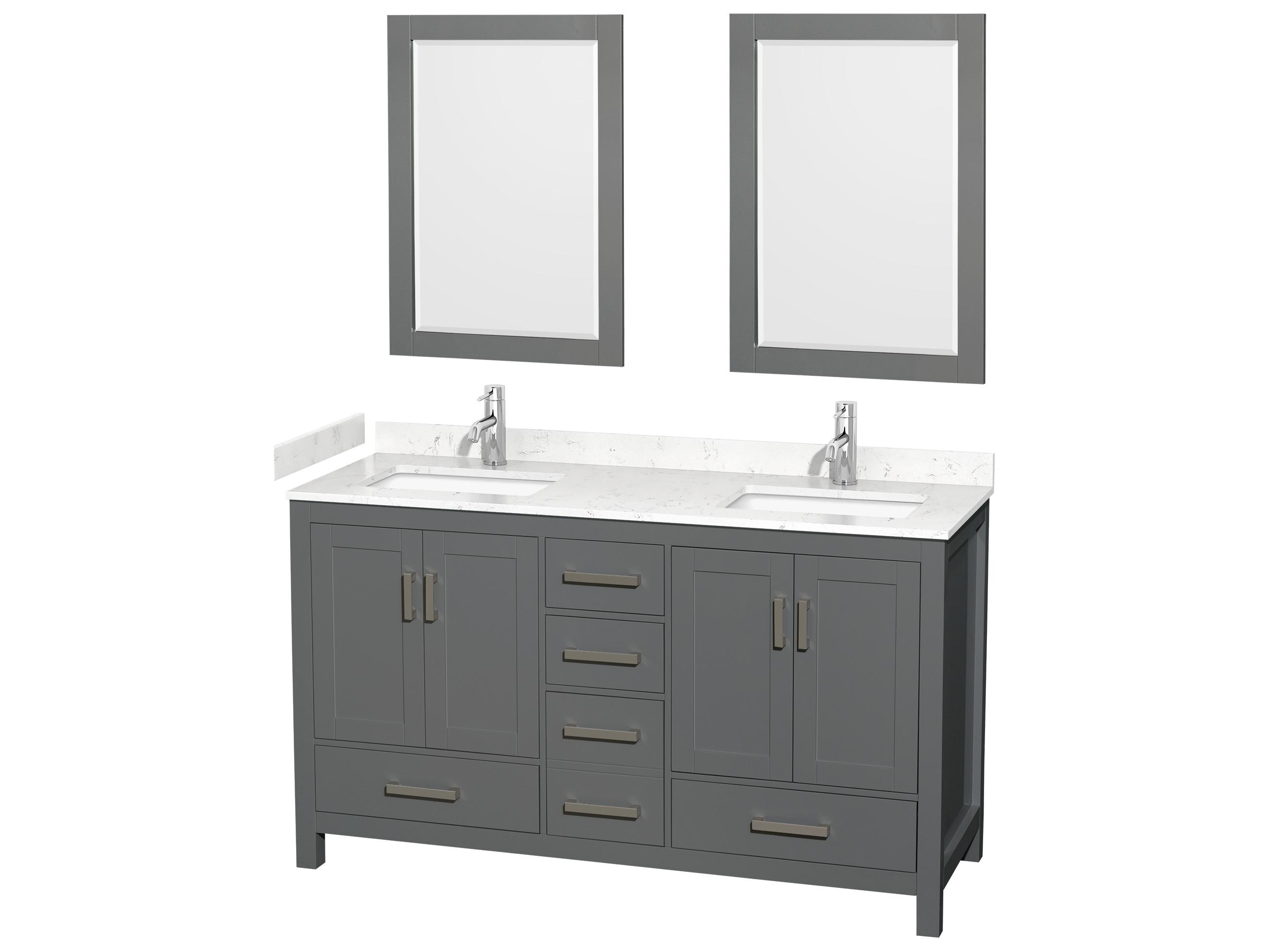 Wyndham Collection Sheffield 60" Dark Gray Vanity with 24" Mirror
