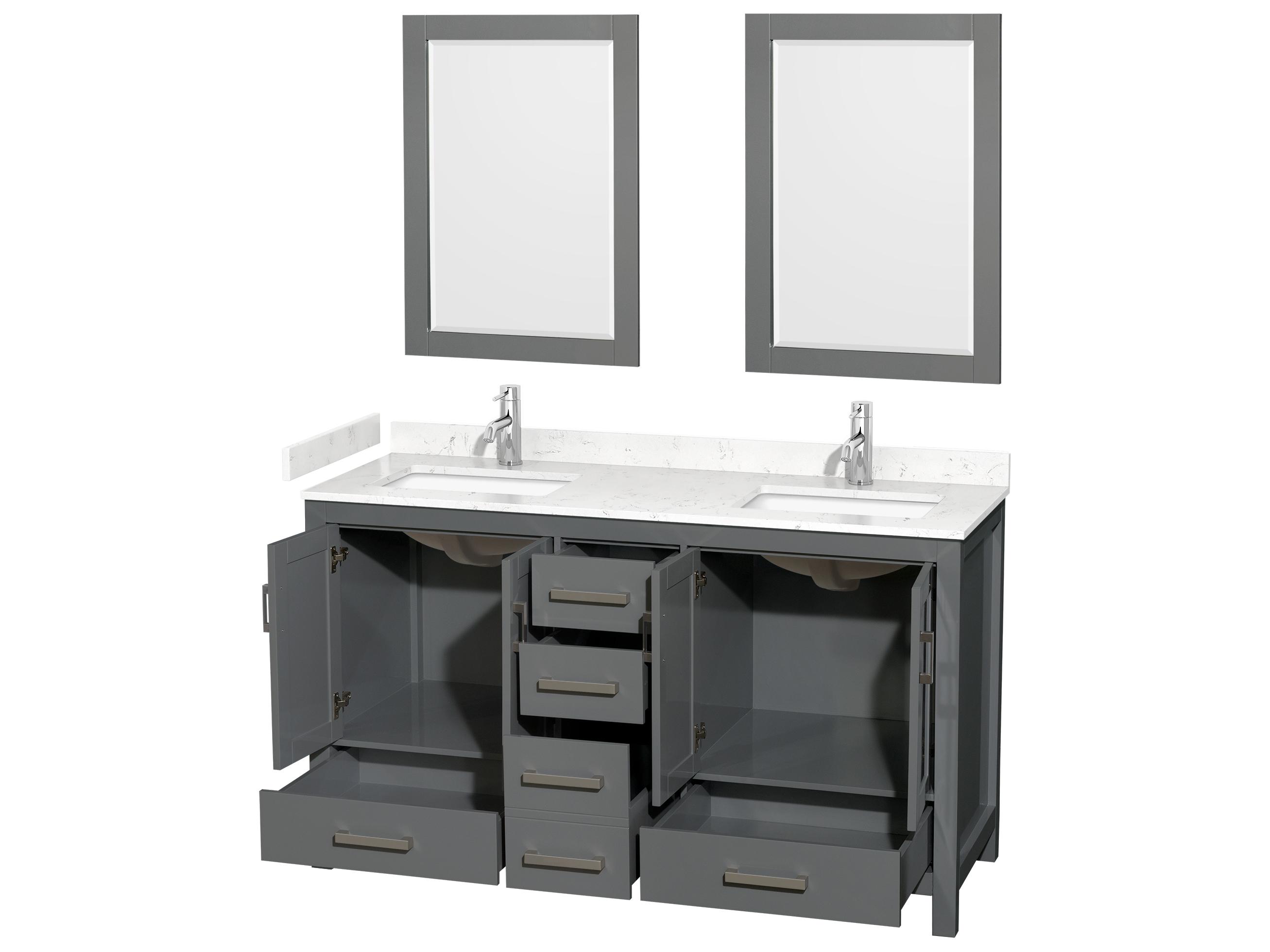 Wyndham Collection Sheffield 60" Dark Gray Vanity with 24" Mirror