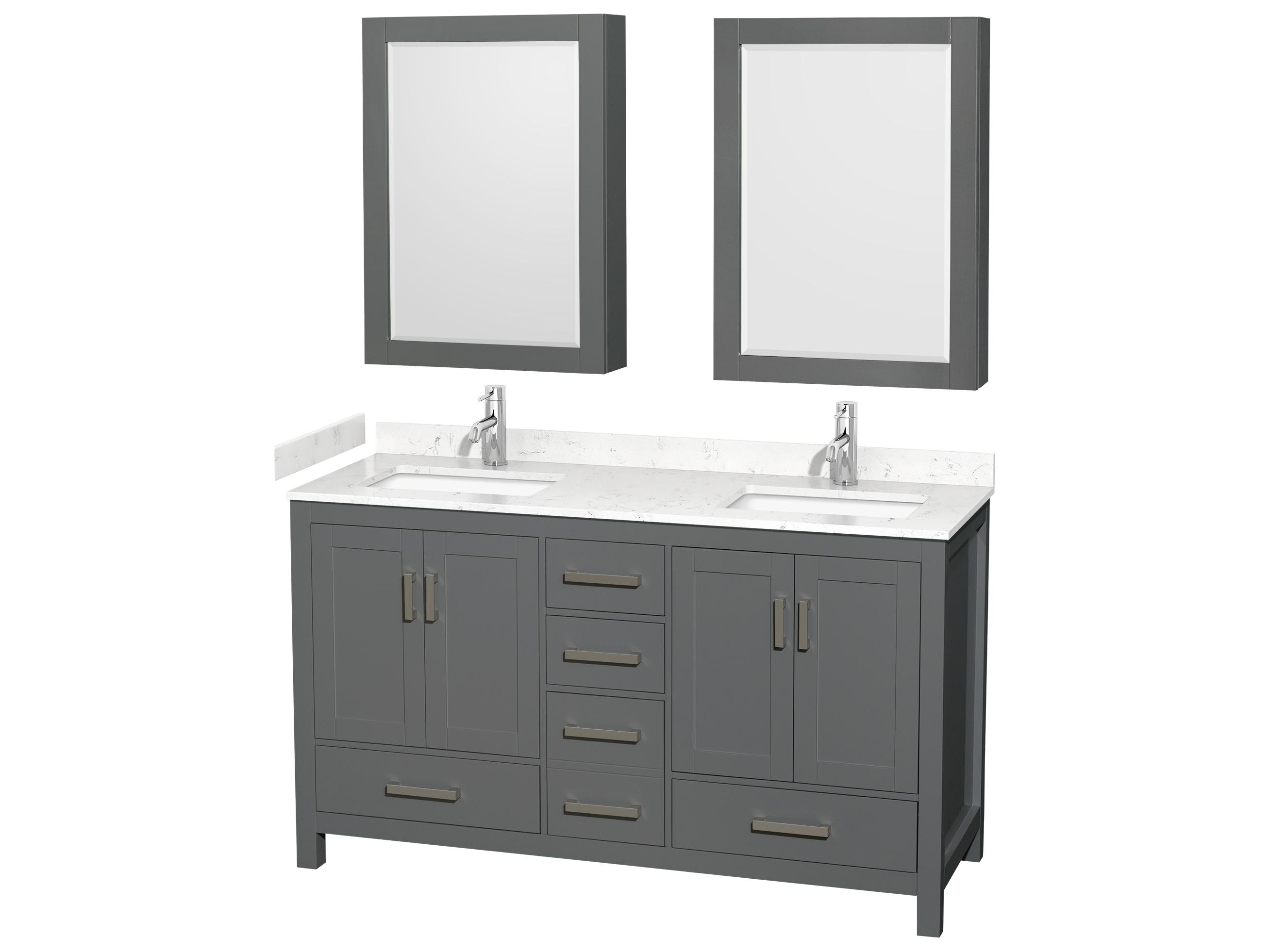 Wyndham Collection Sheffield 60" Dark Gray Vanity with Medicine Cabinet