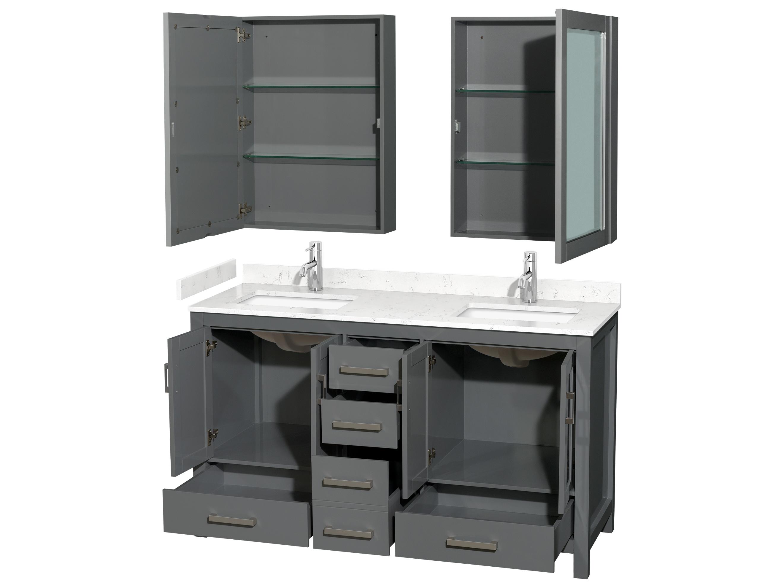 Wyndham Collection Sheffield 60" Dark Gray Vanity with Medicine Cabinet