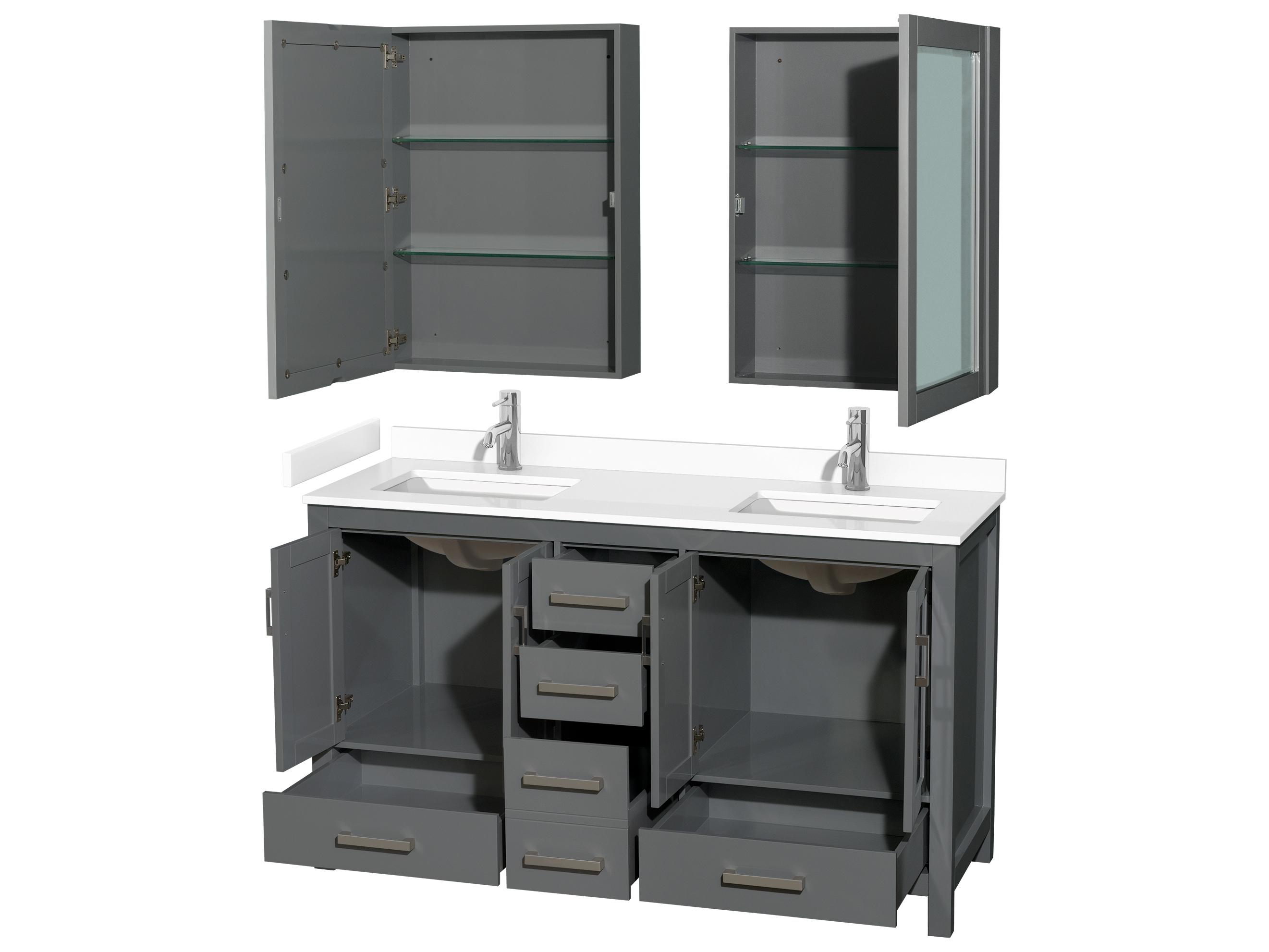 Wyndham Collection Sheffield 60" Dark Gray Vanity with Medicine Cabinet