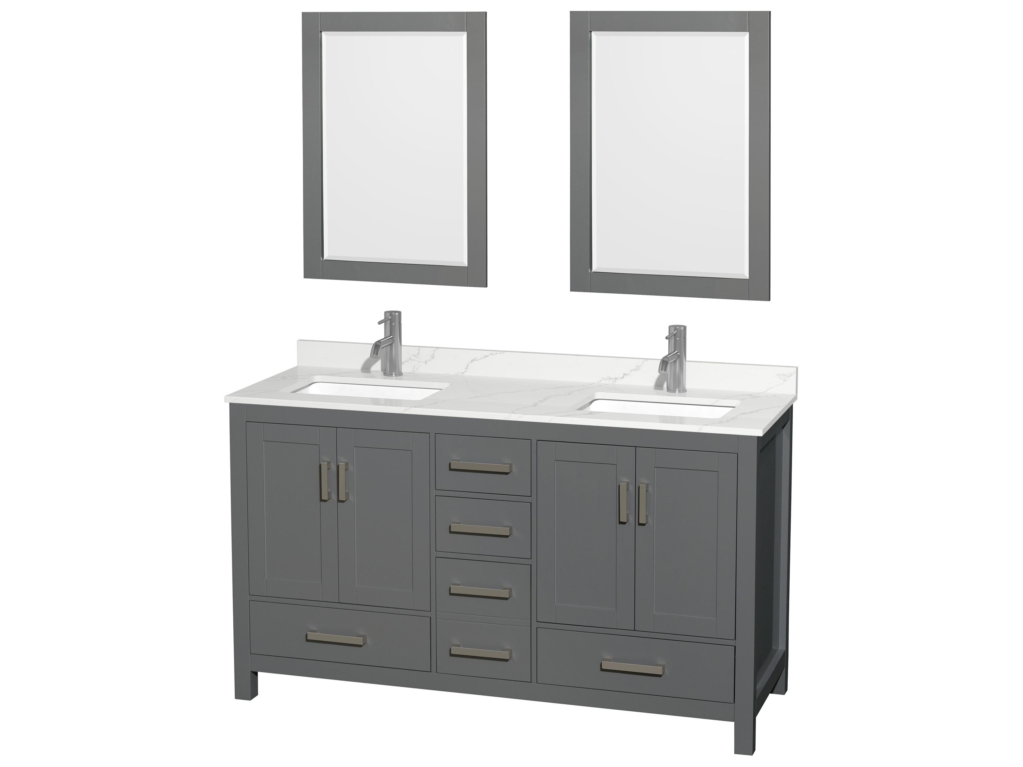 Wyndham Collection Sheffield 60" Dark Gray Vanity with 24" Mirror