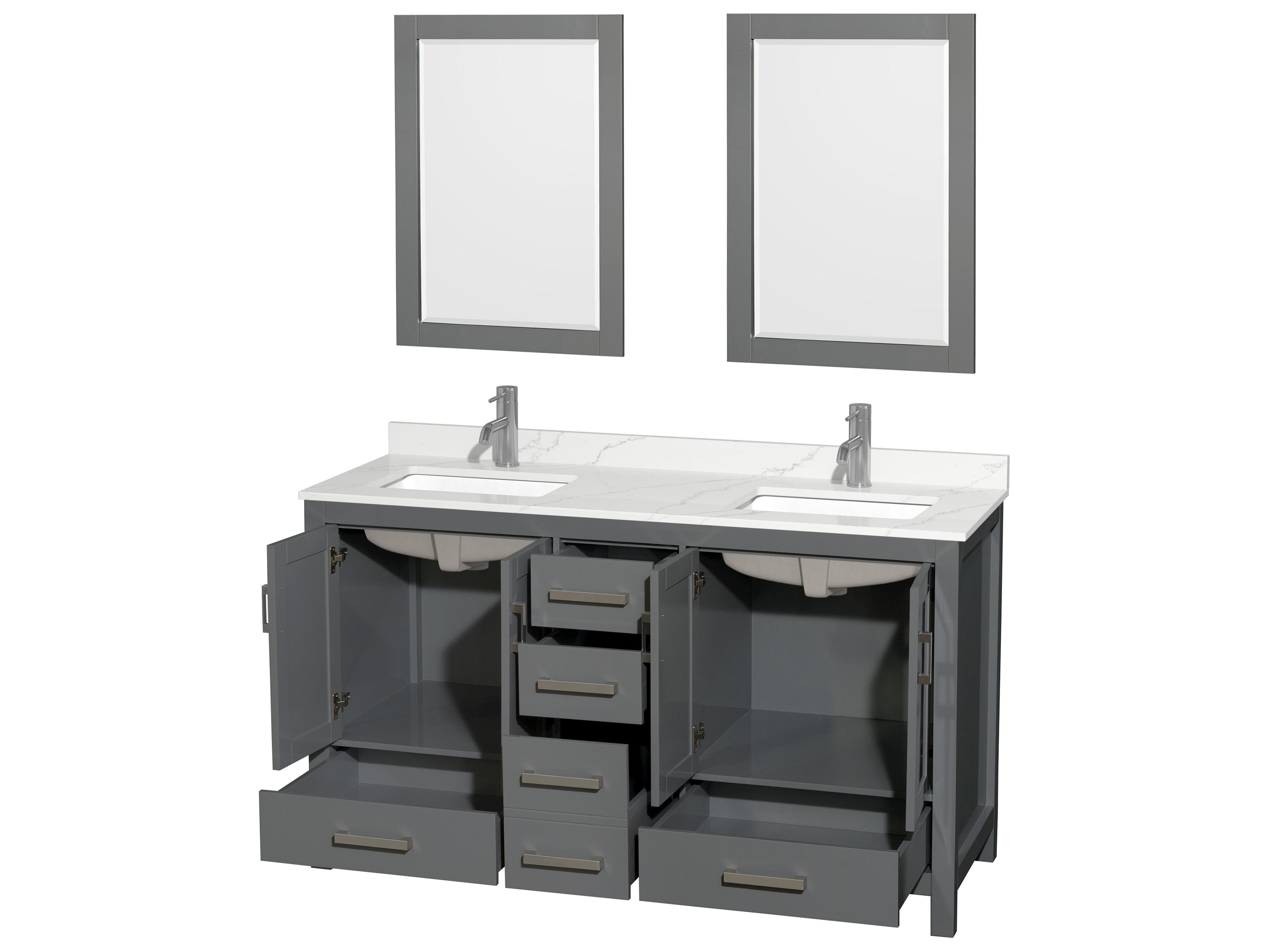 Wyndham Collection Sheffield 60" Dark Gray Vanity with 24" Mirror