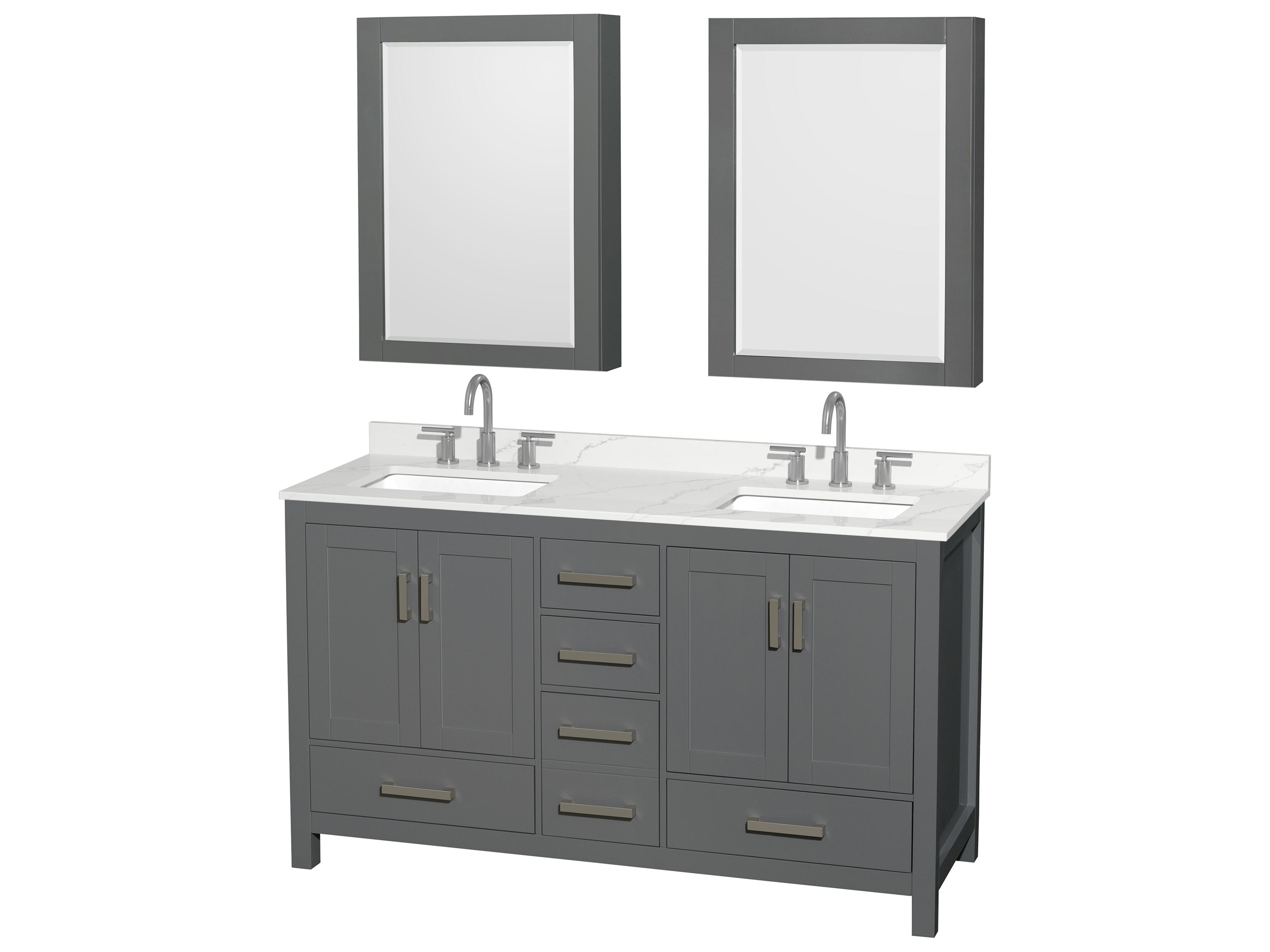 Wyndham Collection Sheffield 60" Dark Gray Vanity with Medicine Cabinet