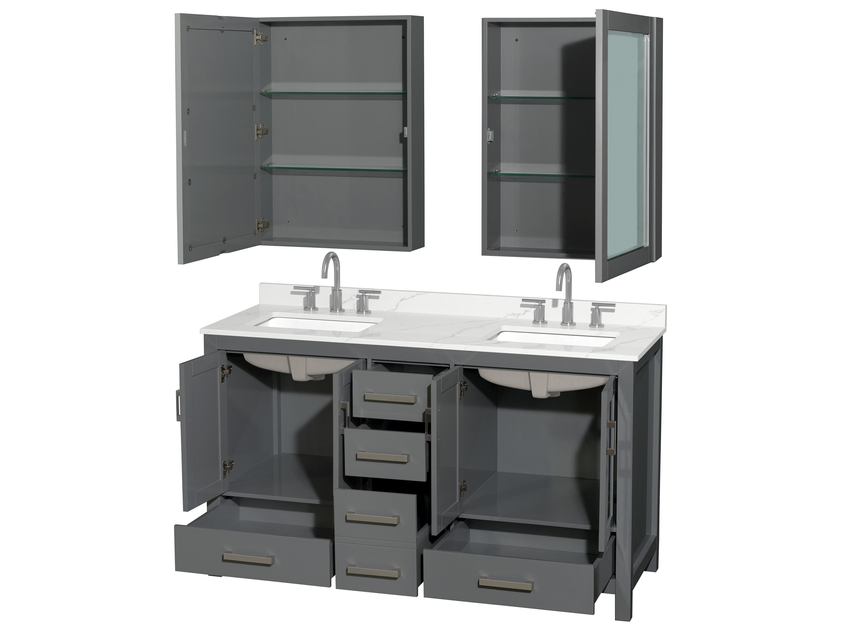 Wyndham Collection Sheffield 60" Dark Gray Vanity with Medicine Cabinet