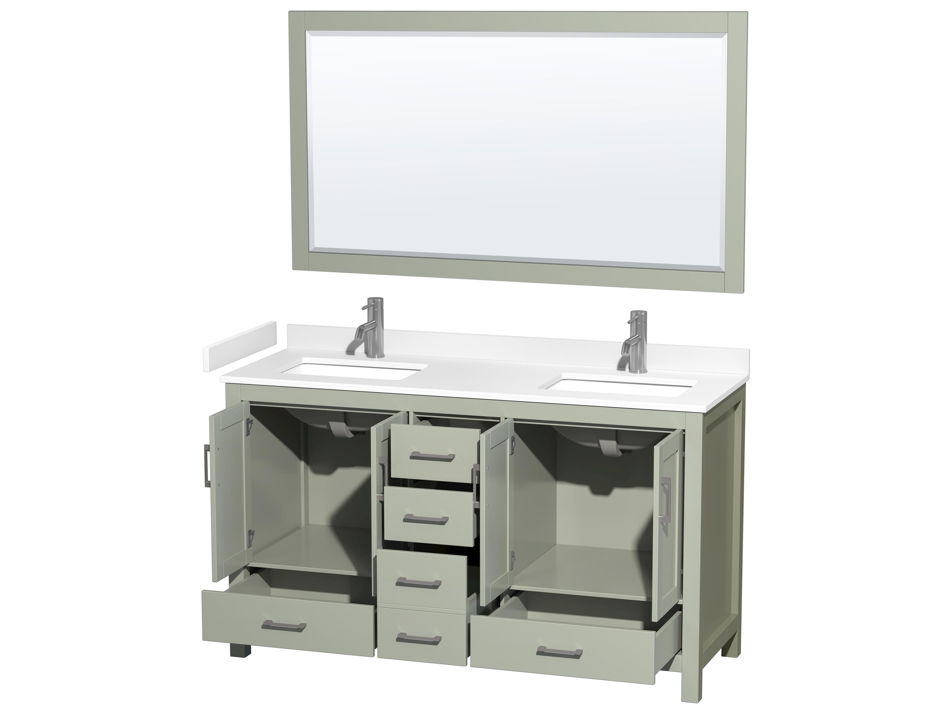 Wyndham Collection Sheffield 60" Light Green Vanity with 58" Mirror