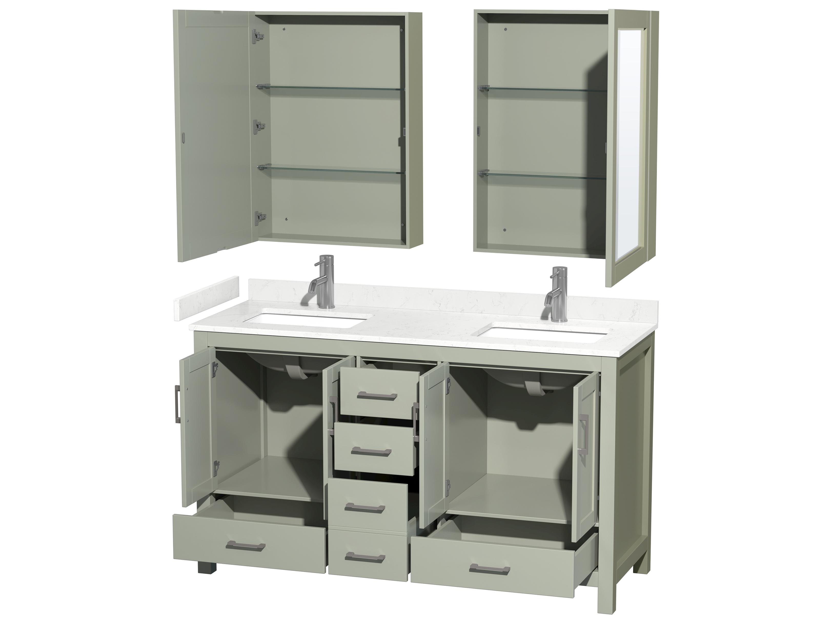 Wyndham Collection Sheffield 60" Light Green Vanity with Medicine Cabinet