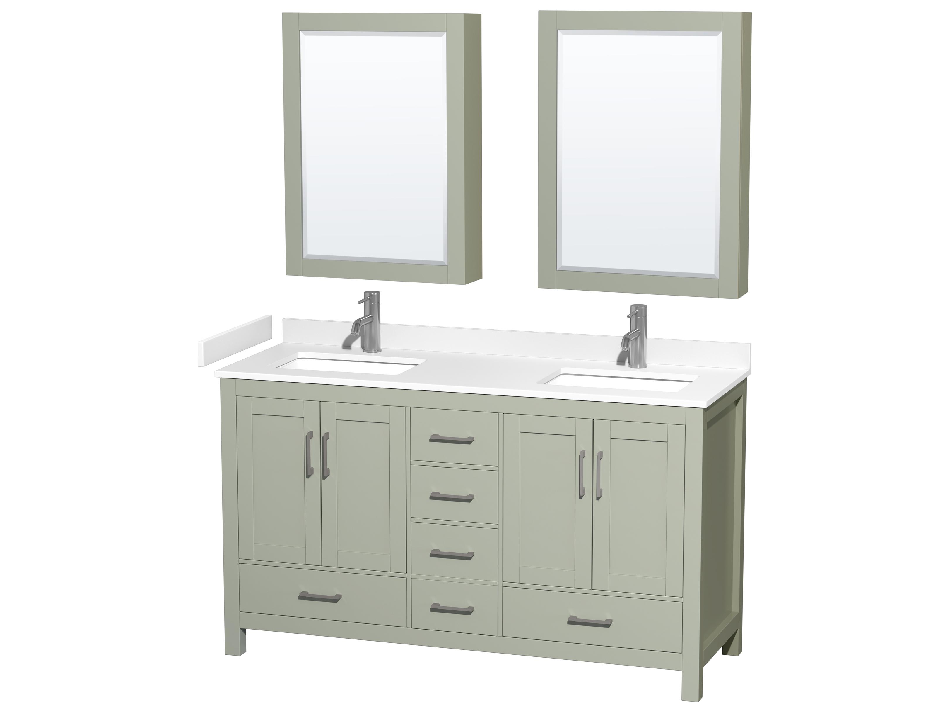 Wyndham Collection Sheffield 60" Light Green Vanity with Medicine Cabinet