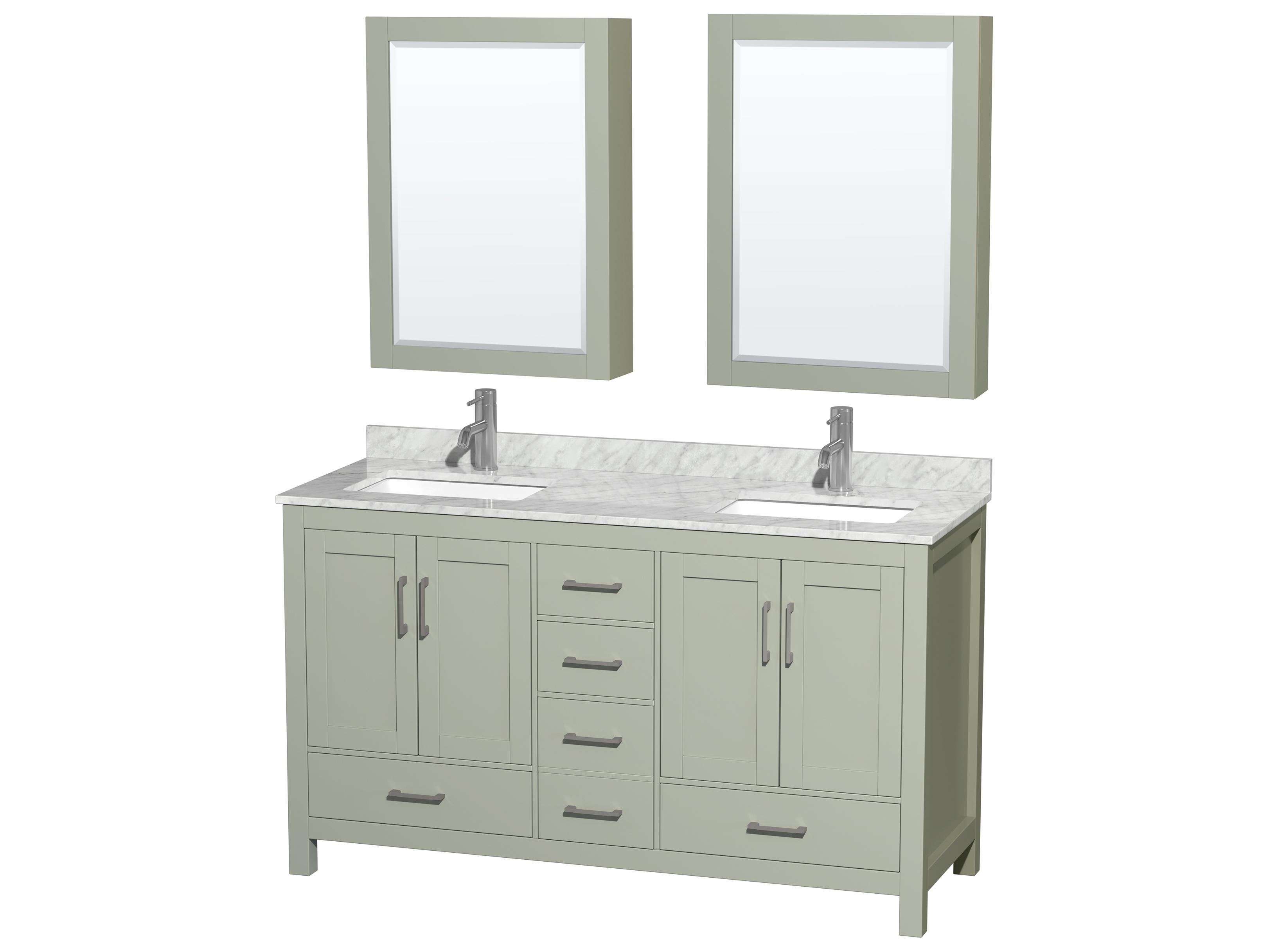 Wyndham Collection Sheffield 60" Light Green Vanity with Medicine Cabinet