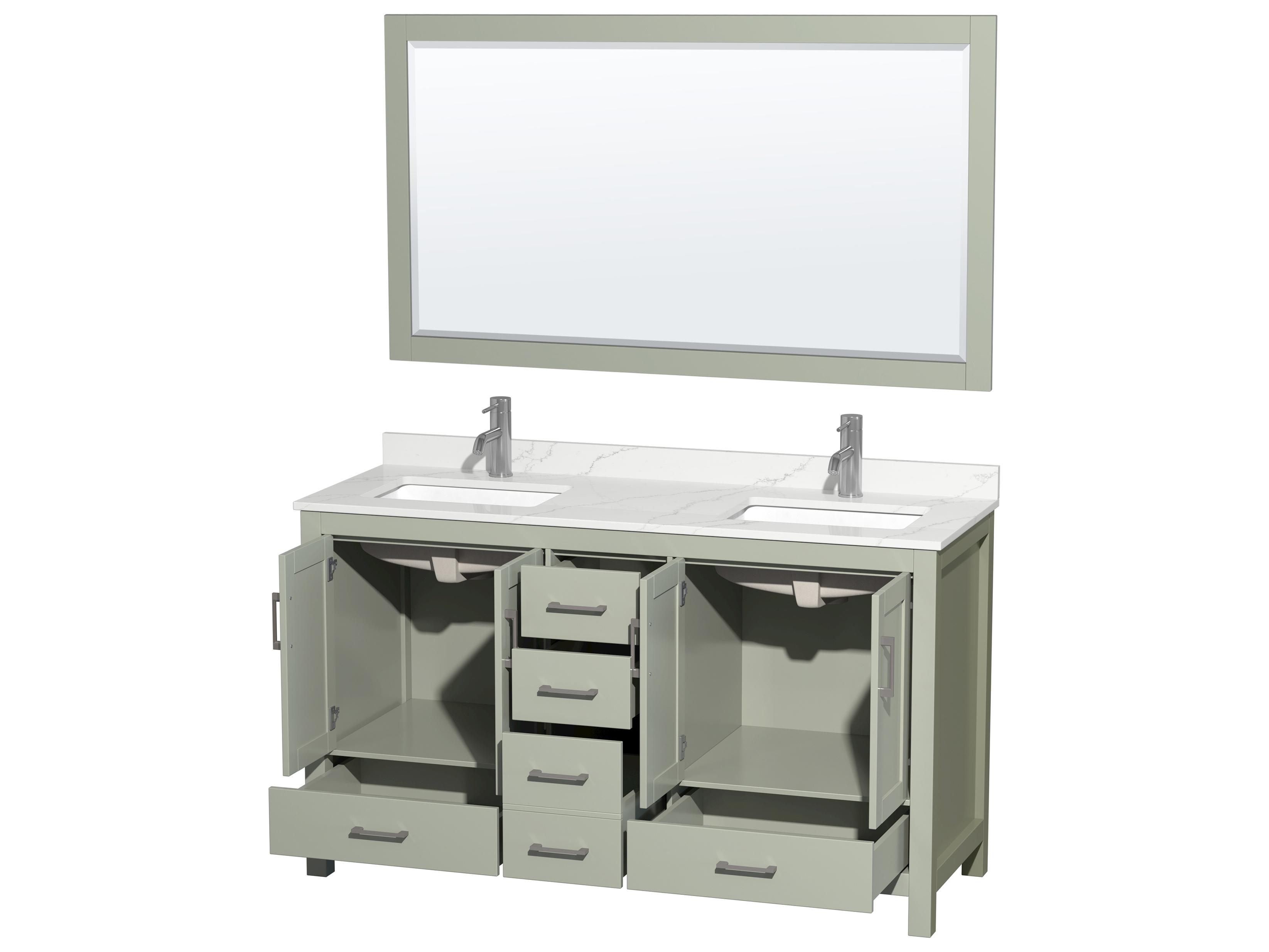 Wyndham Collection Sheffield 60" Light Green Vanity with 58" Mirror
