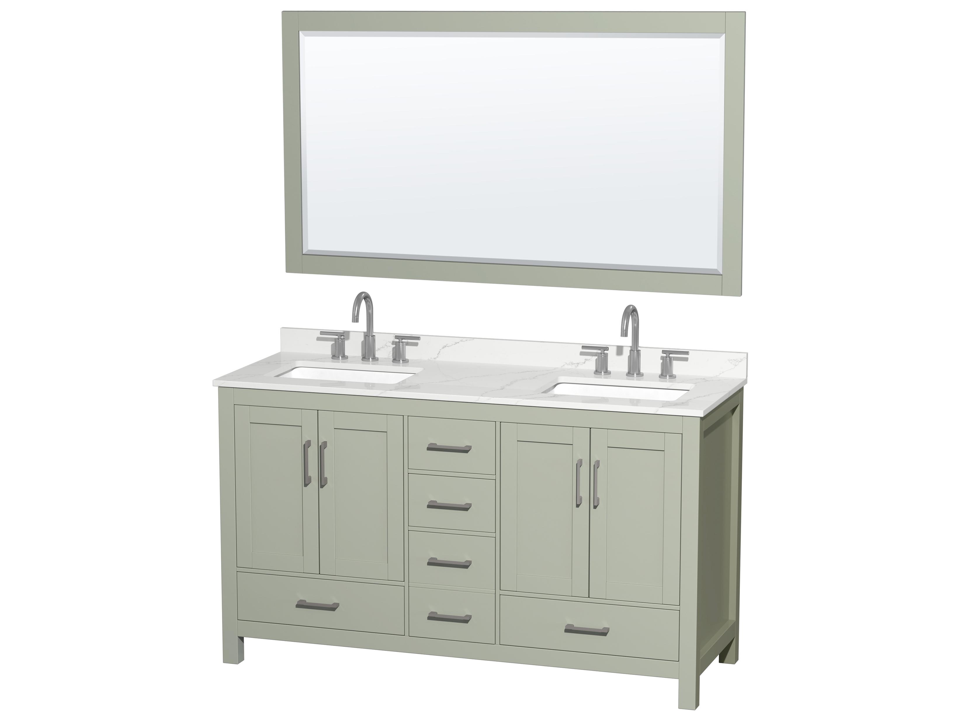 Wyndham Collection Sheffield 60" Light Green Vanity with 58" Mirror