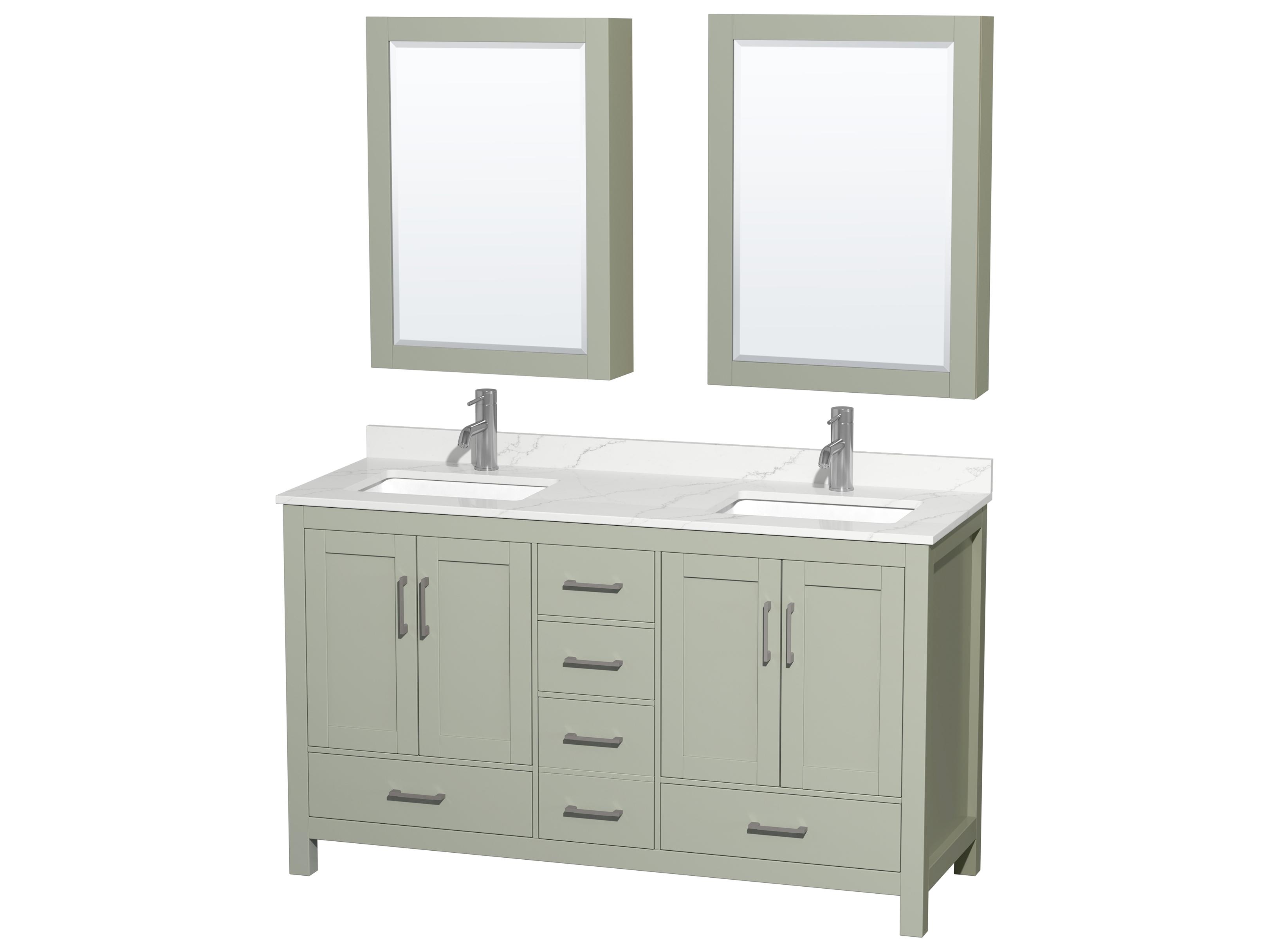 Wyndham Collection Sheffield 60" Light Green Vanity with Medicine Cabinet