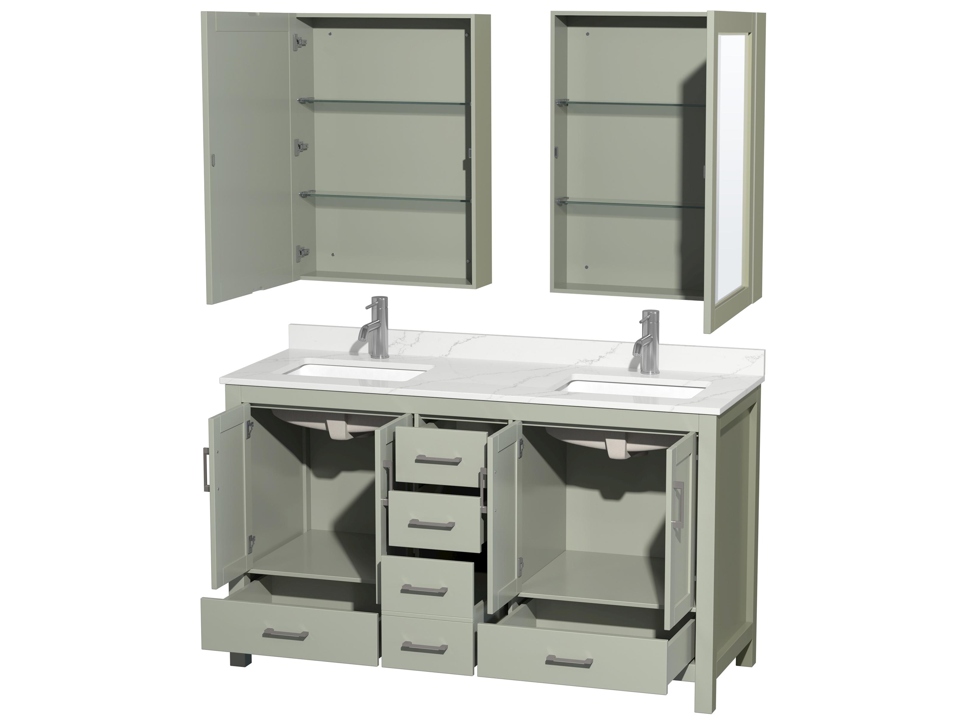 Wyndham Collection Sheffield 60" Light Green Vanity with Medicine Cabinet