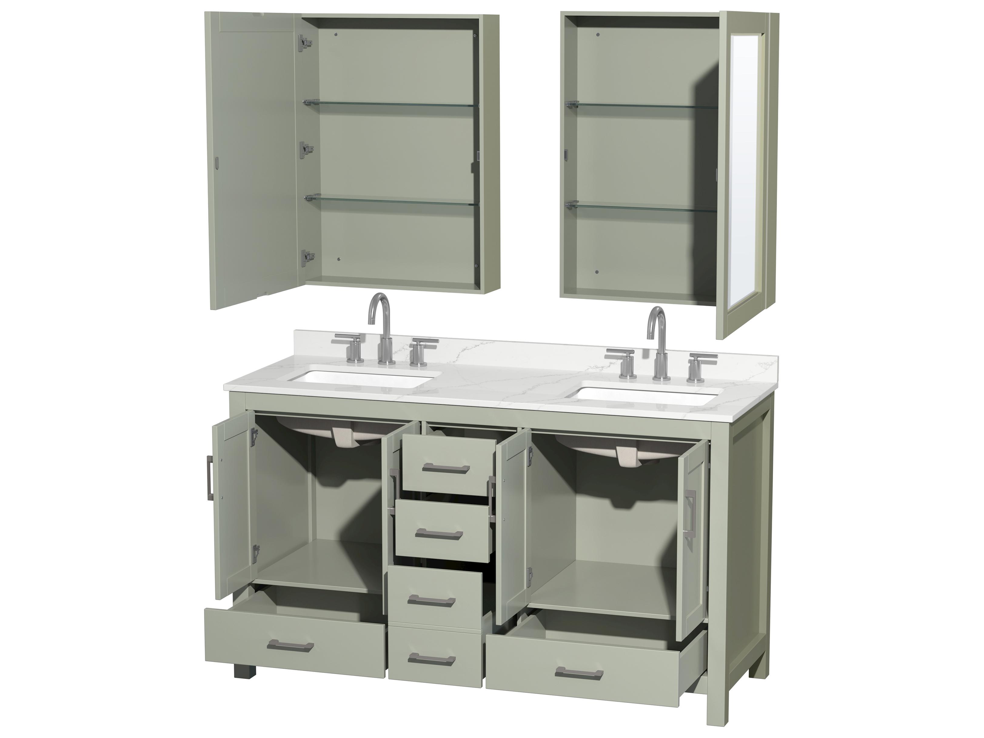 Wyndham Collection Sheffield 60" Light Green Vanity with Medicine Cabinet