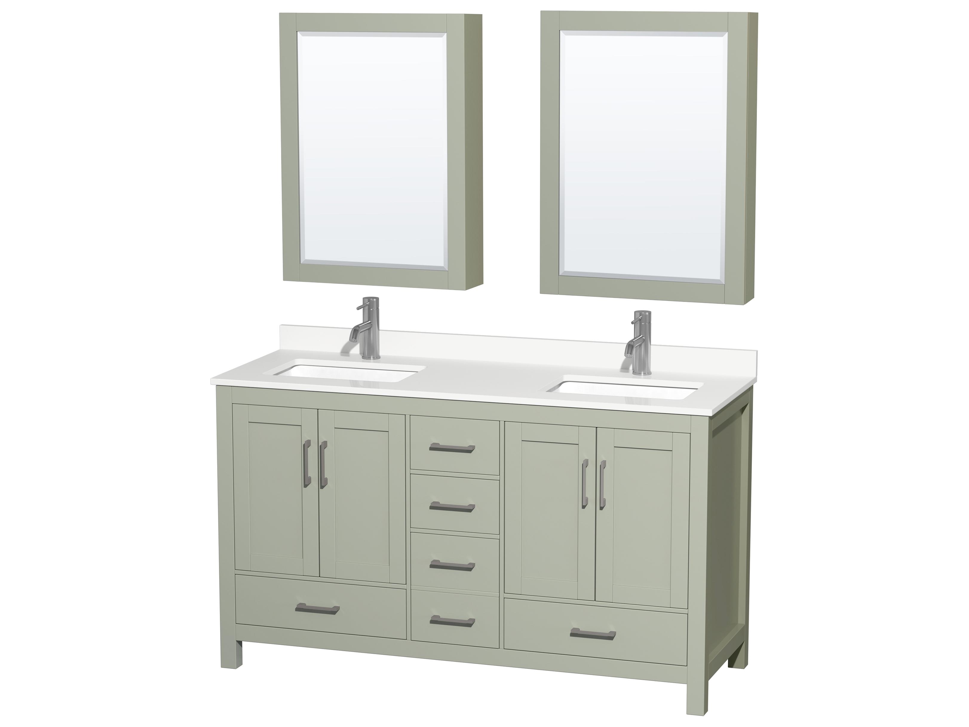 Wyndham Collection Sheffield 60" Light Green Vanity with Medicine Cabinet