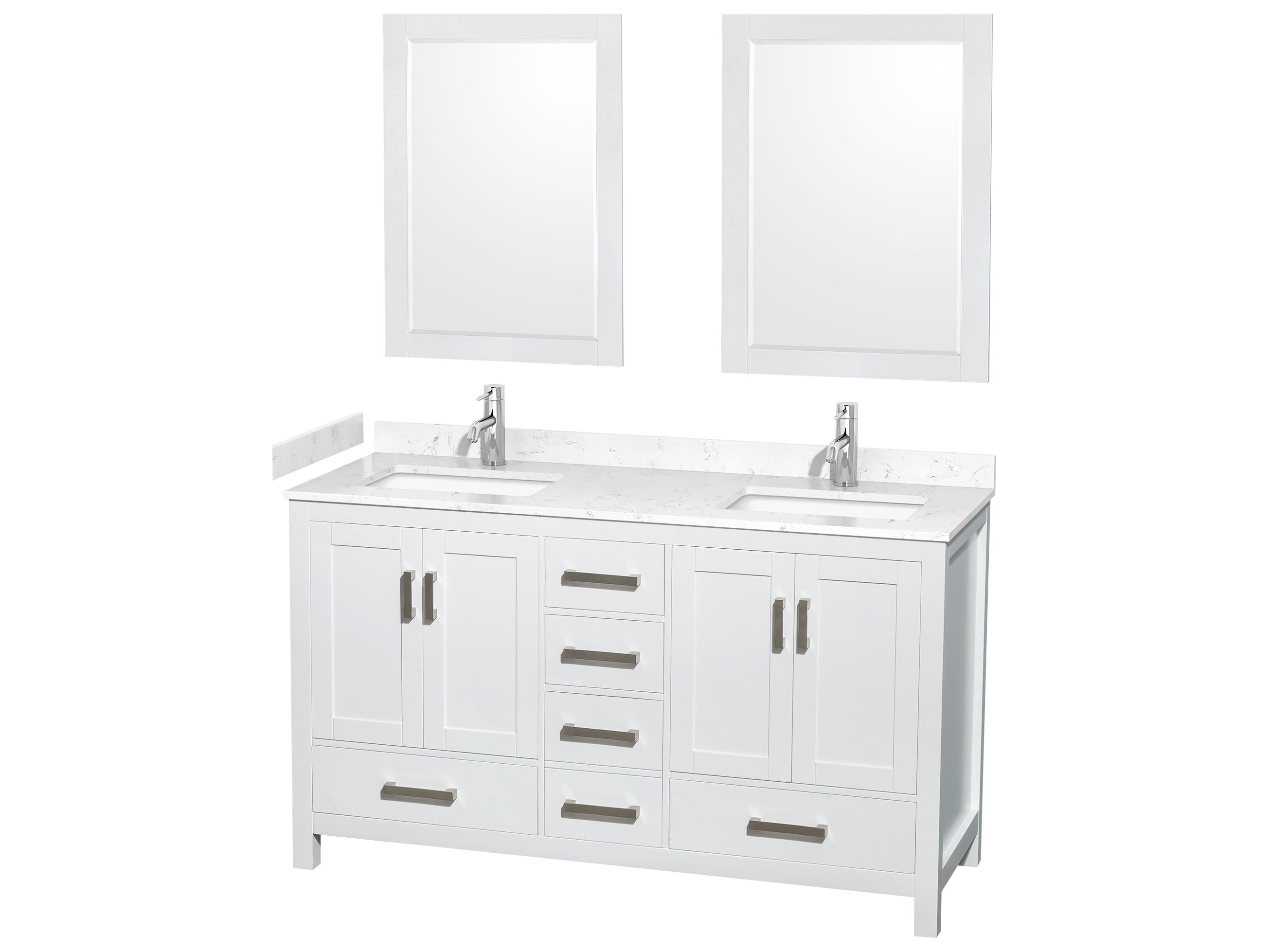 Wyndham Collection Sheffield 60" White Vanity with 24" Mirror