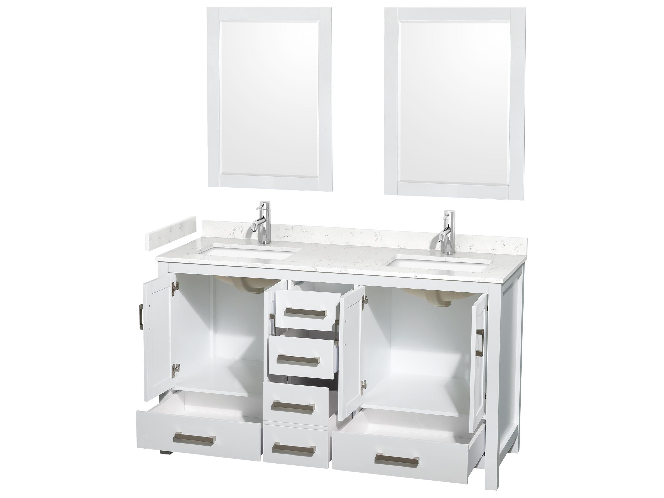 Wyndham Collection Sheffield 60" White Vanity with 24" Mirror