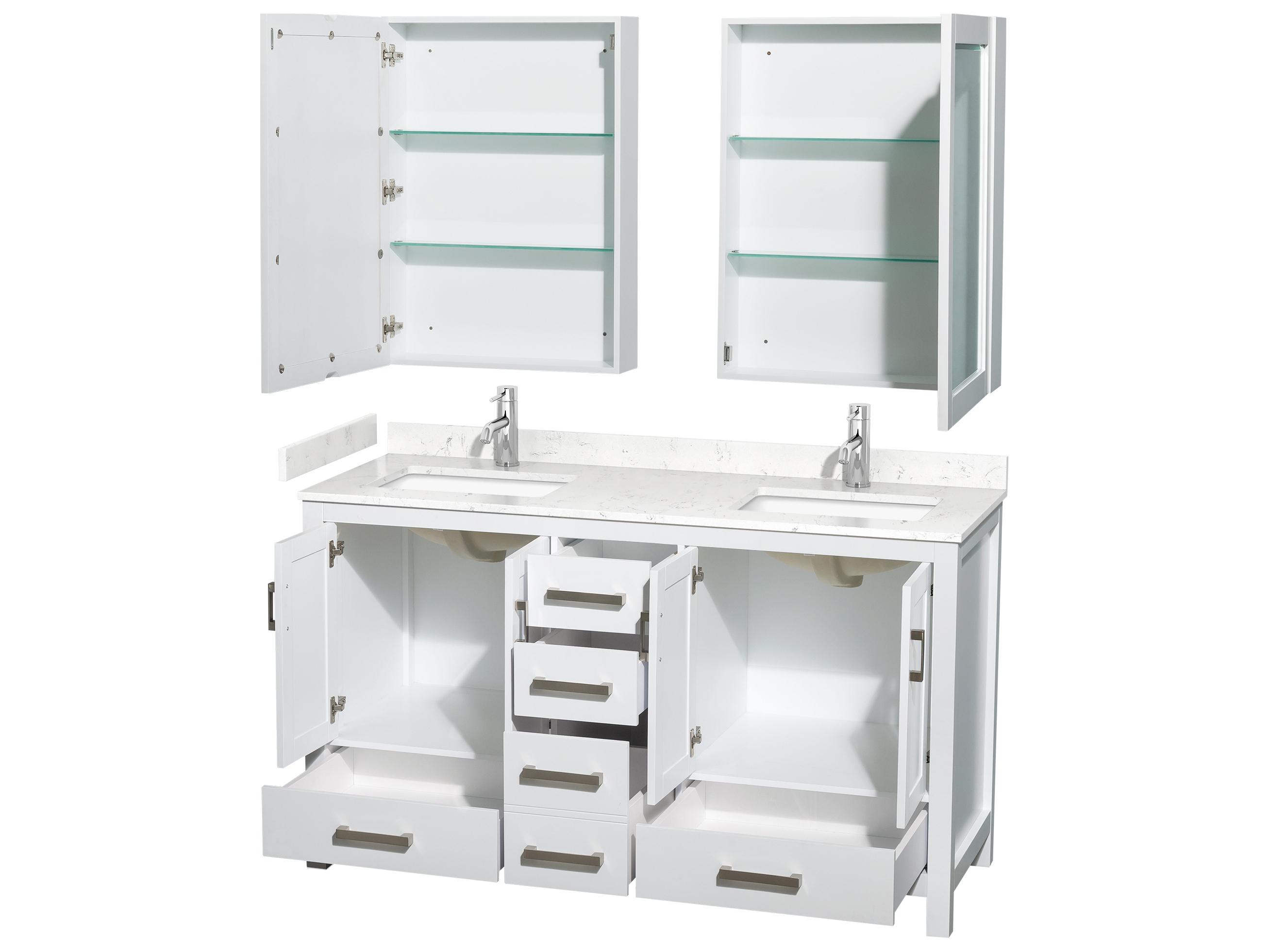 Wyndham Collection Sheffield 60" White Vanity with Medicine Cabinet