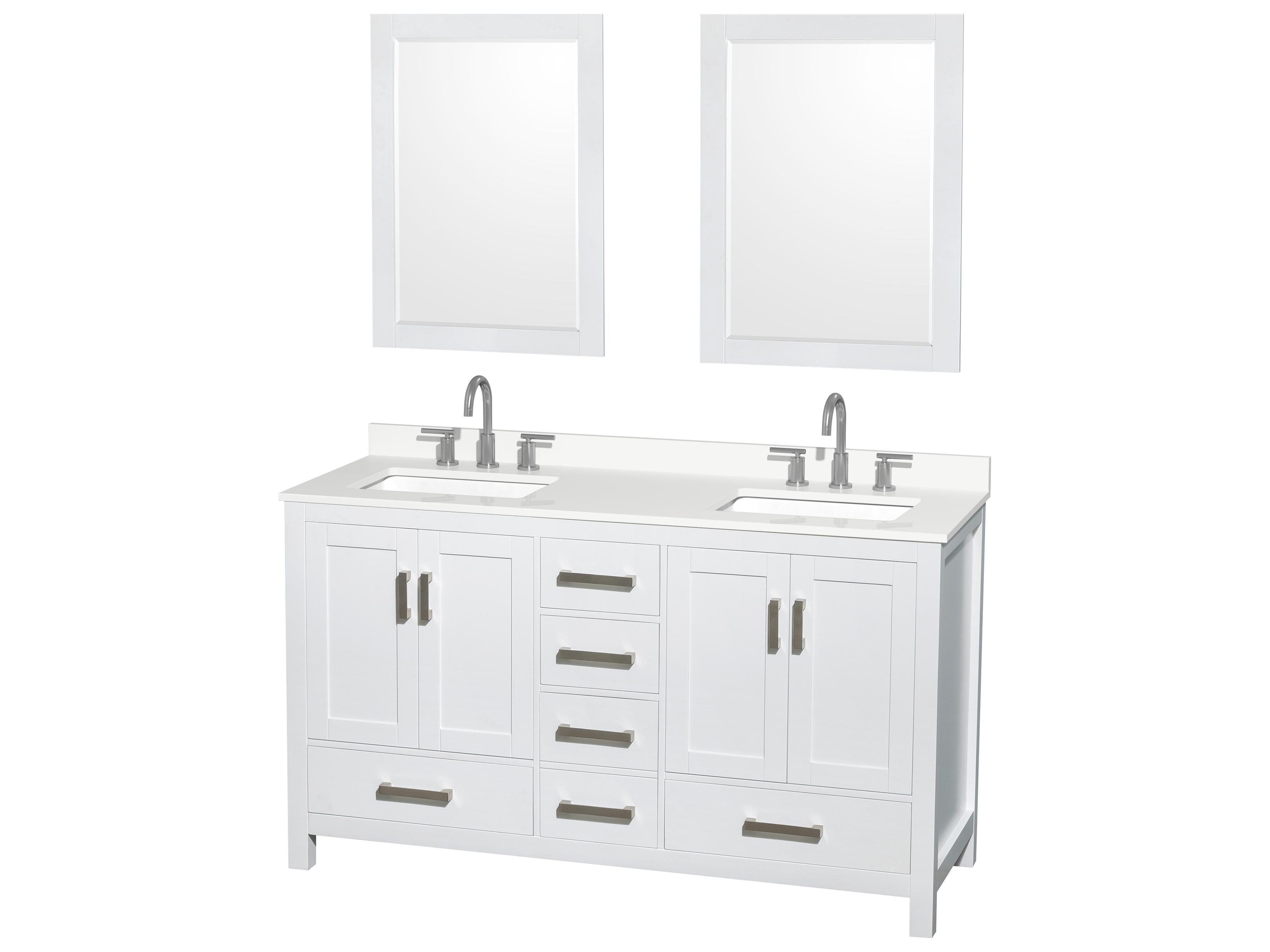 Wyndham Collection Sheffield 60" White Vanity with 24" Mirror