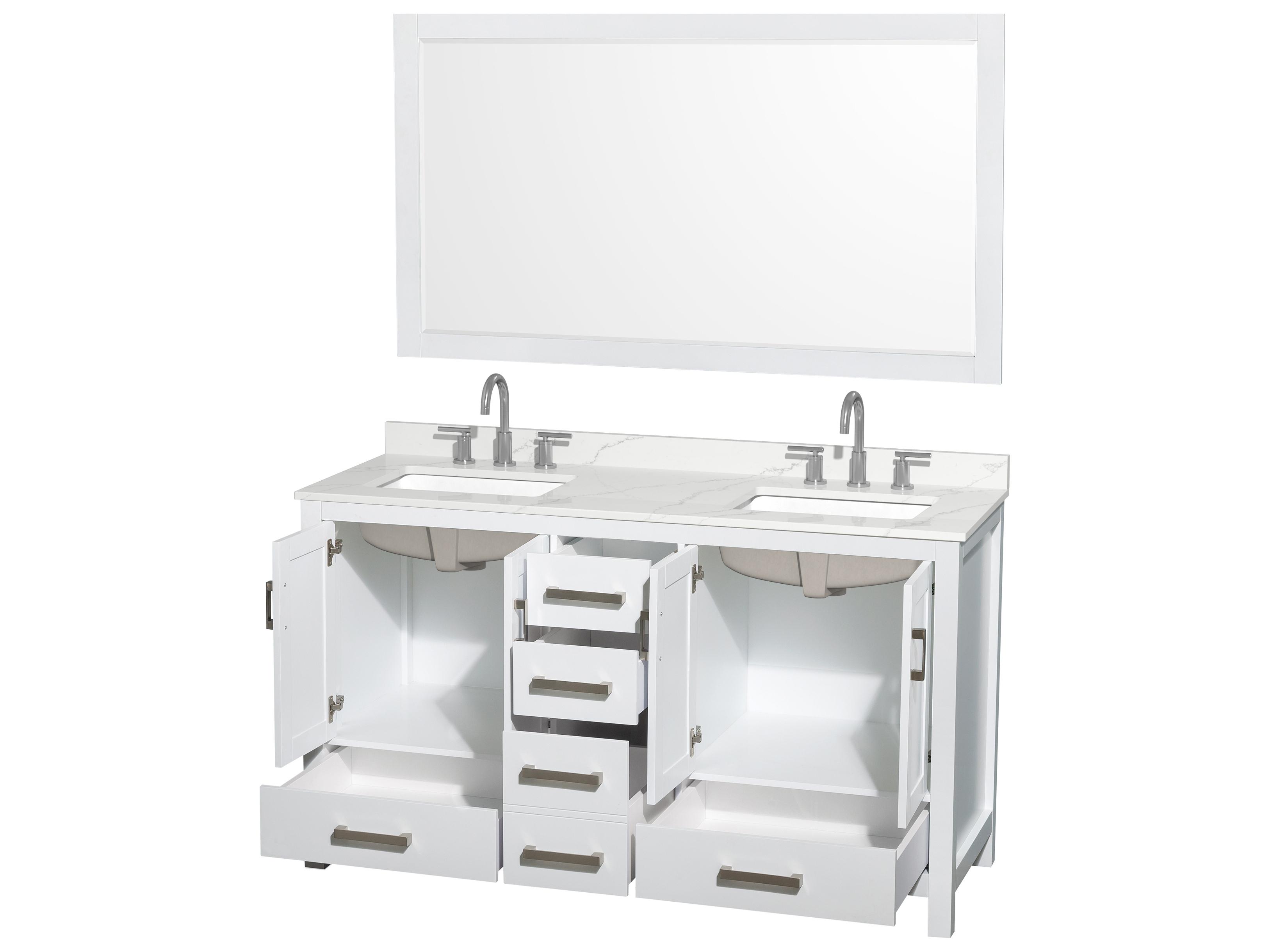 Wyndham Collection Sheffield 60" White Vanity with 58" Mirror