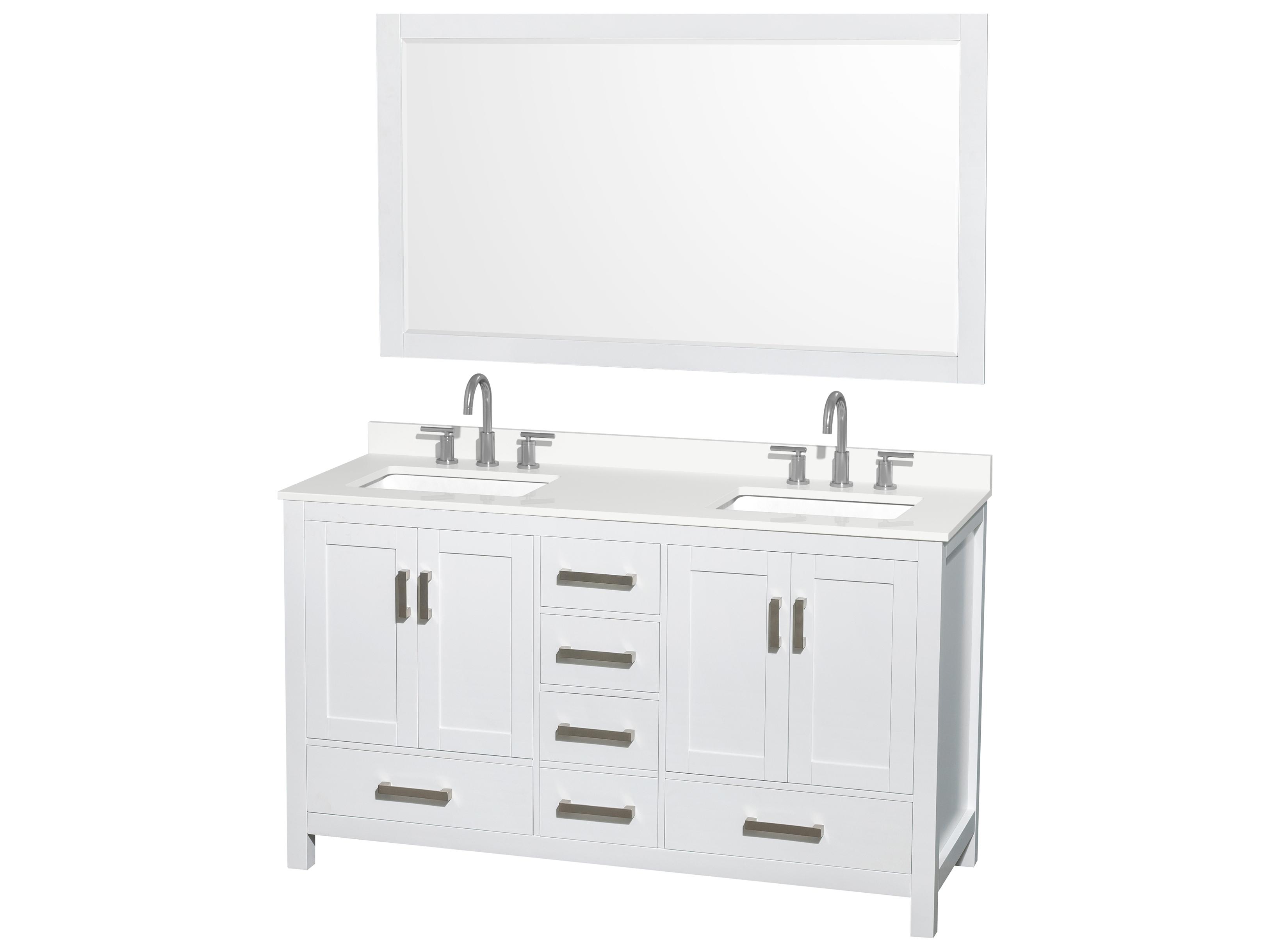 Wyndham Collection Sheffield 60" White Vanity with 58" Mirror