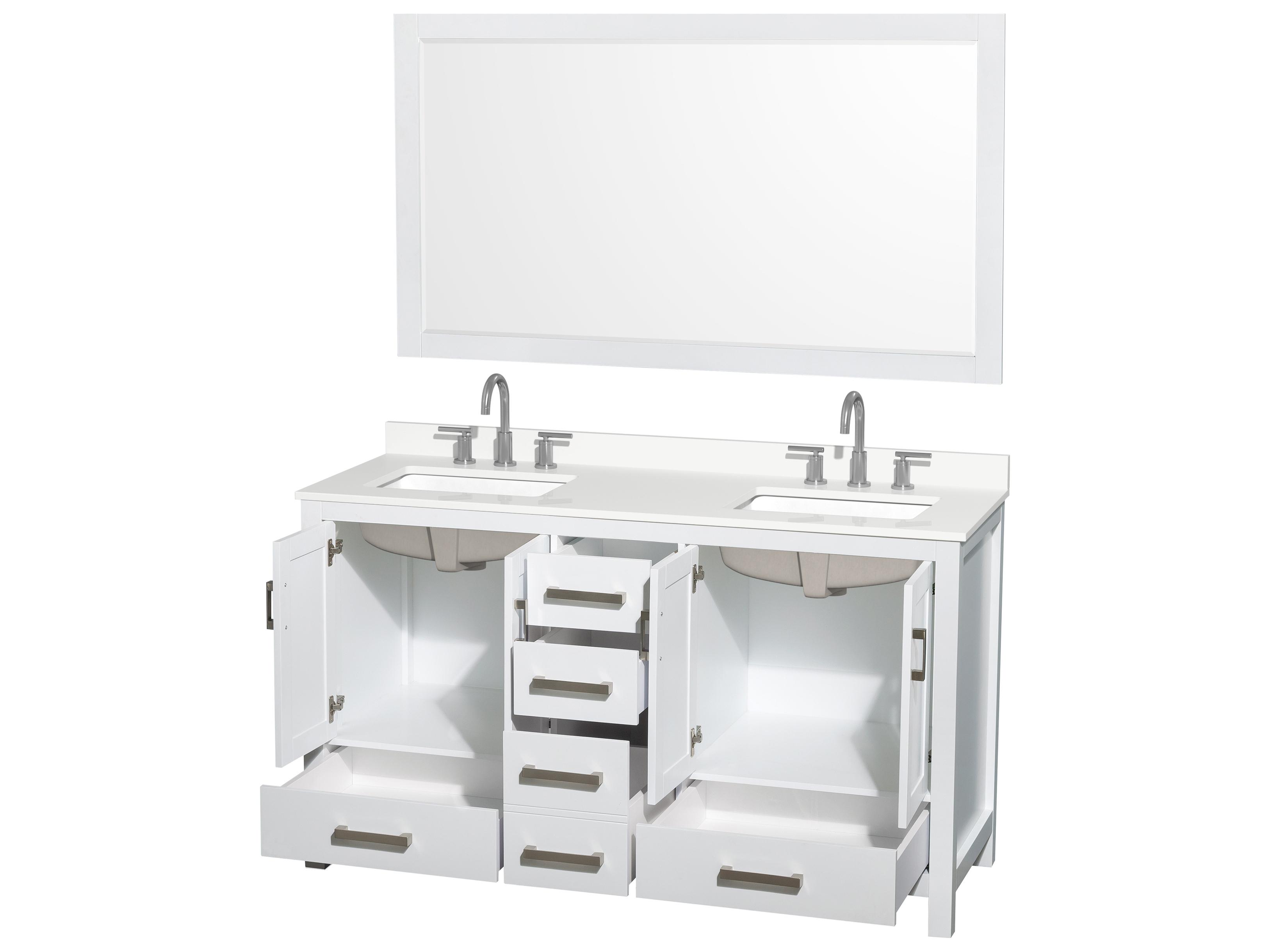 Wyndham Collection Sheffield 60" White Vanity with 58" Mirror