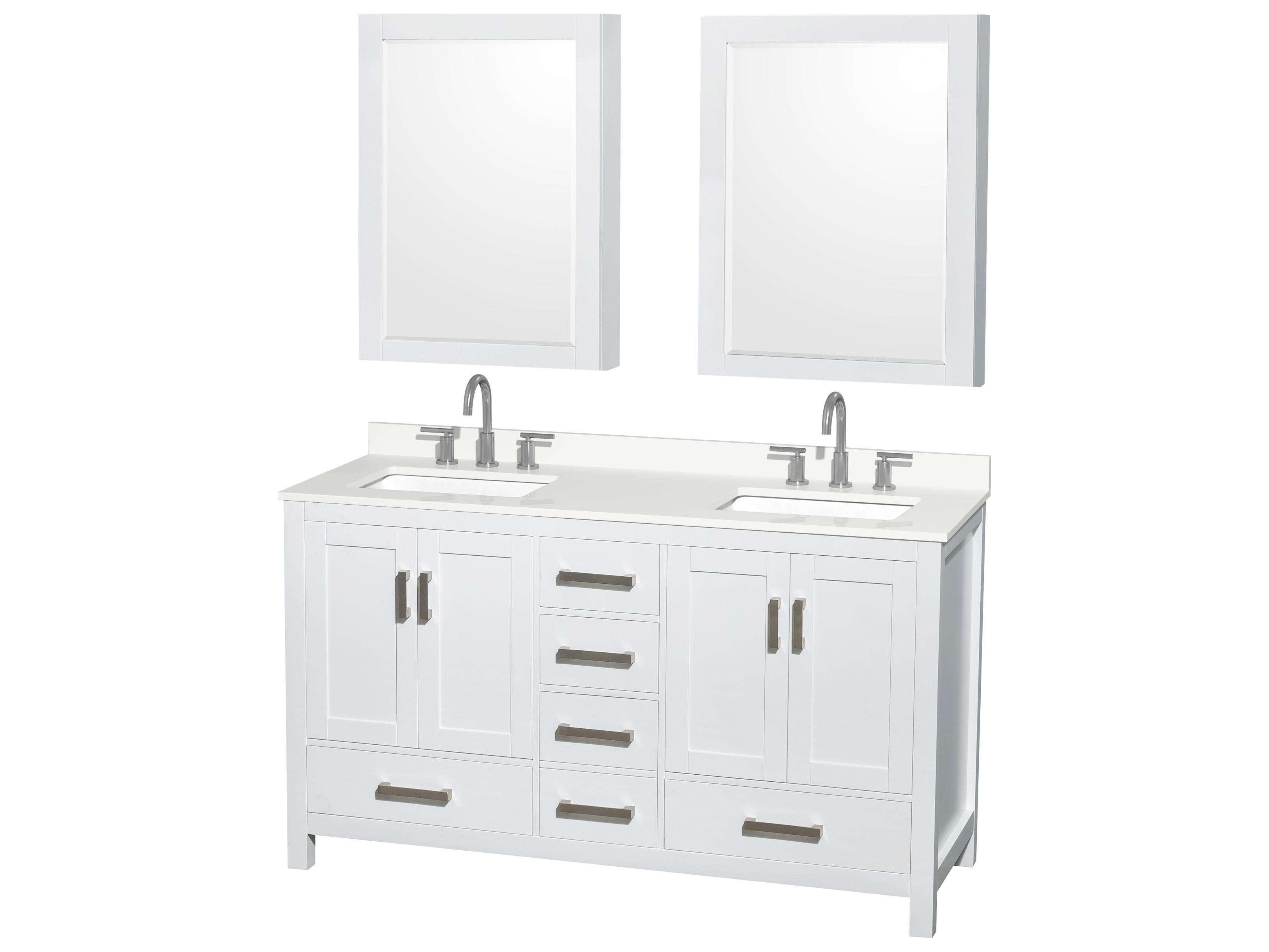 Wyndham Collection Sheffield 60" White Vanity with Medicine Cabinet