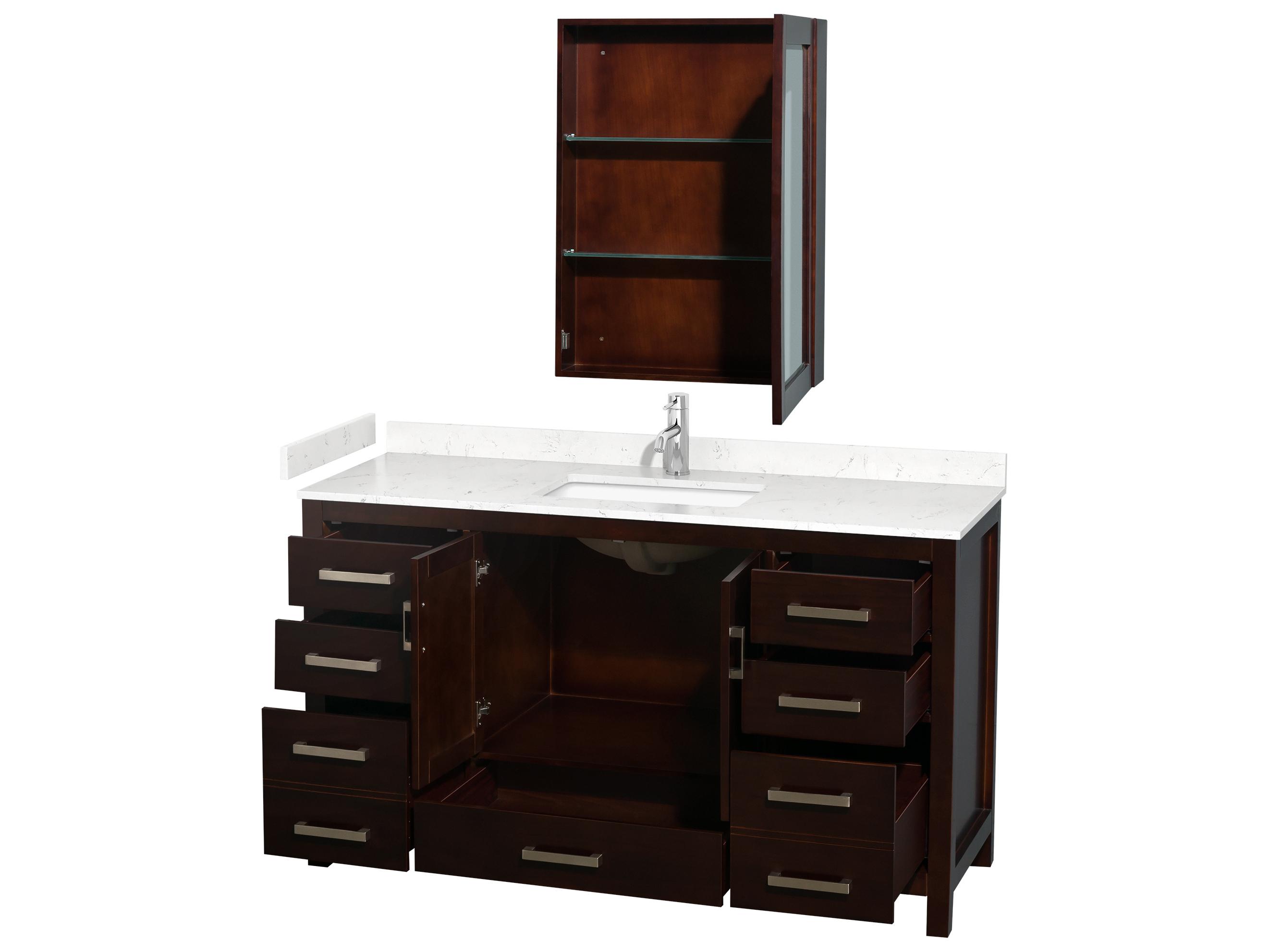 Wyndham Collection Sheffield 60" Espresso Vanity with Medicine Cabinet