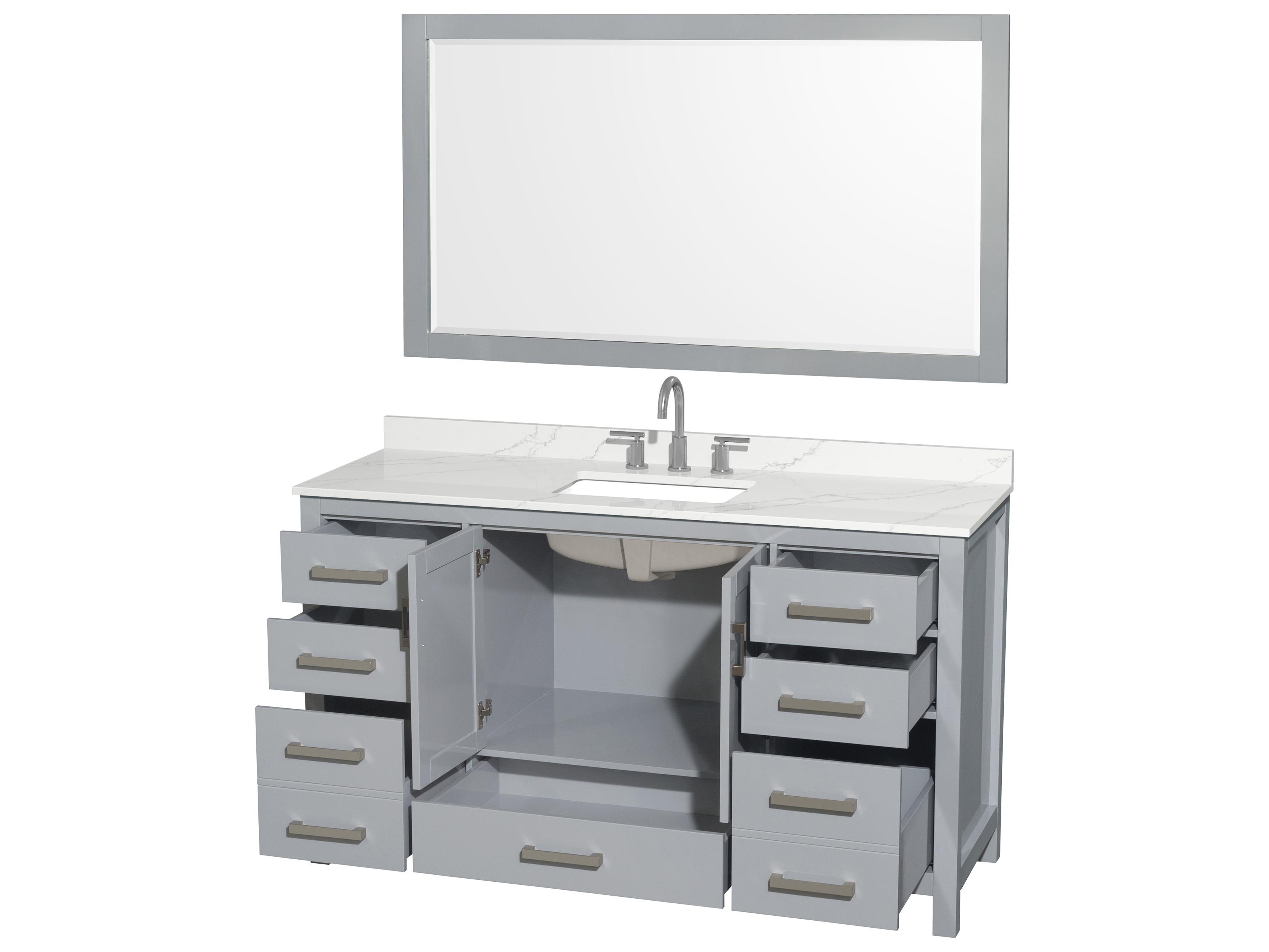 Wyndham Collection Sheffield 60" Gray Vanity with 58" Mirror
