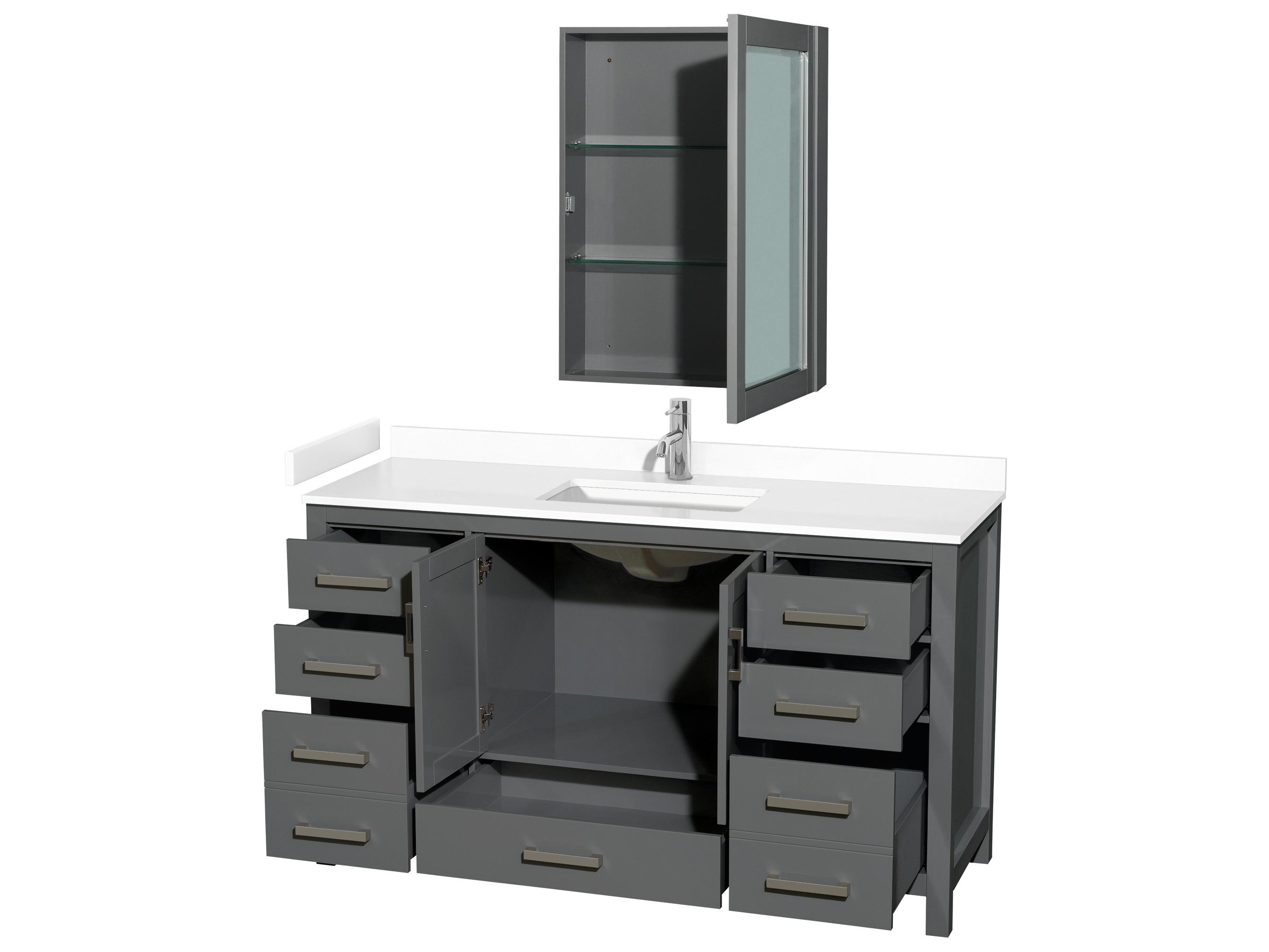 Wyndham Collection Sheffield 60" Dark Gray Vanity with Medicine Cabinet