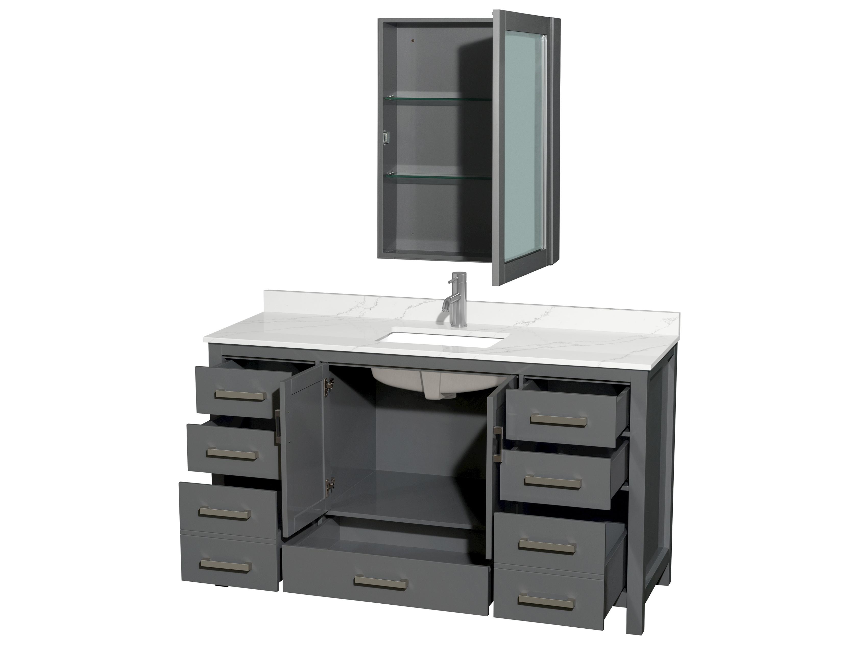 Wyndham Collection Sheffield 60" Dark Gray Vanity with Medicine Cabinet