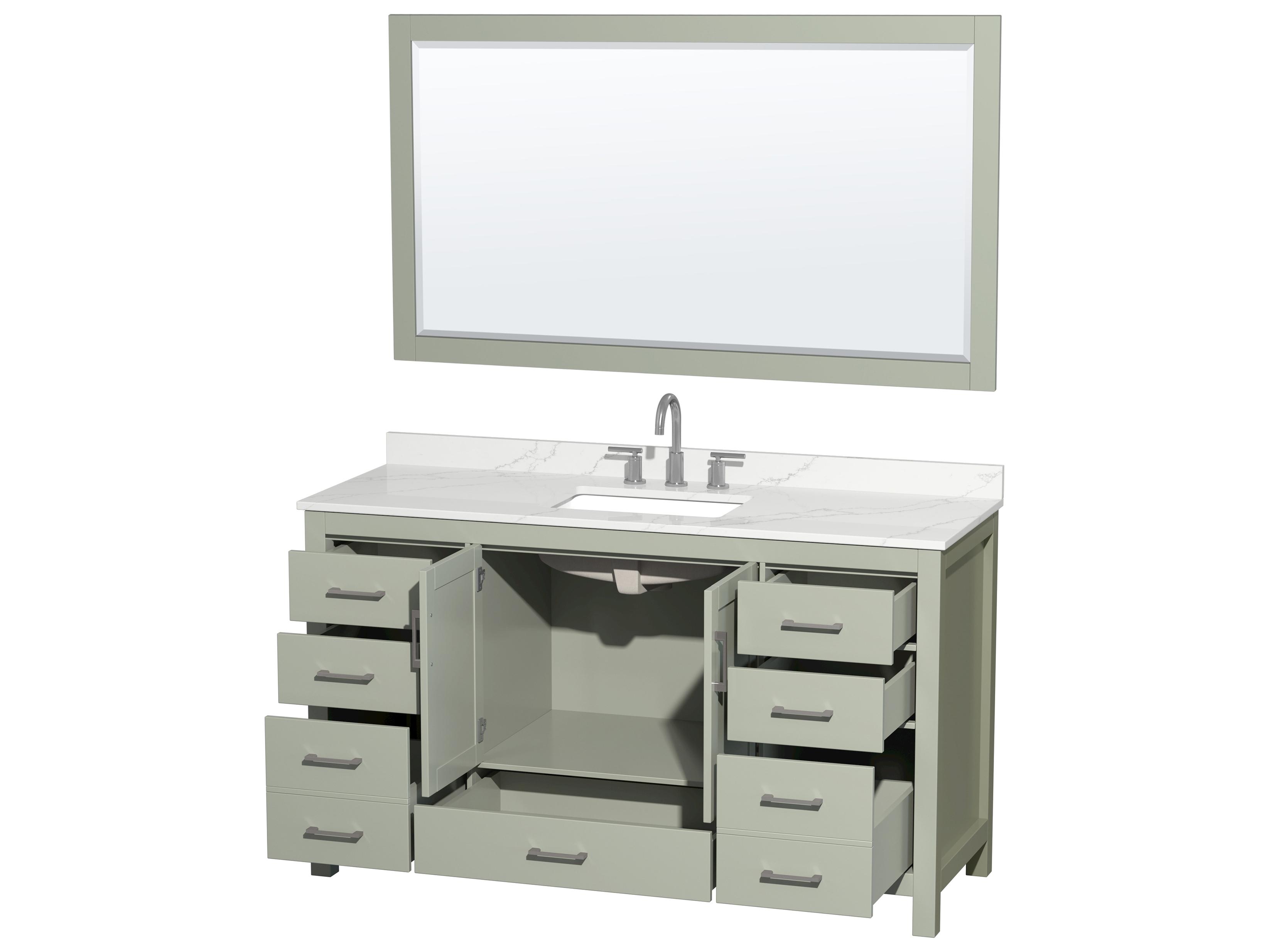 Wyndham Collection Sheffield 60" Light Green Vanity with 58" Mirror