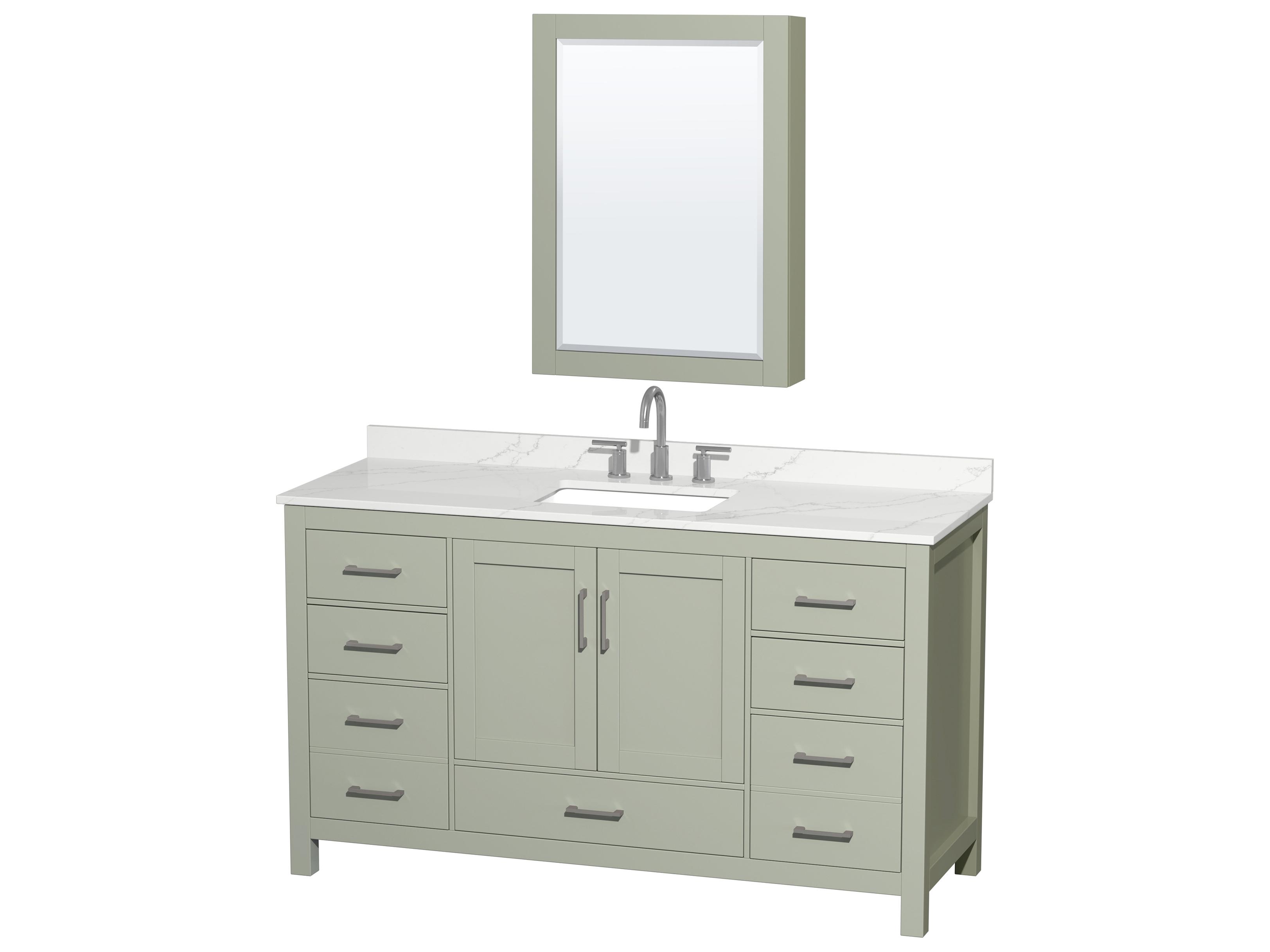 Wyndham Collection Sheffield 60" Light Green Vanity with Medicine Cabinet