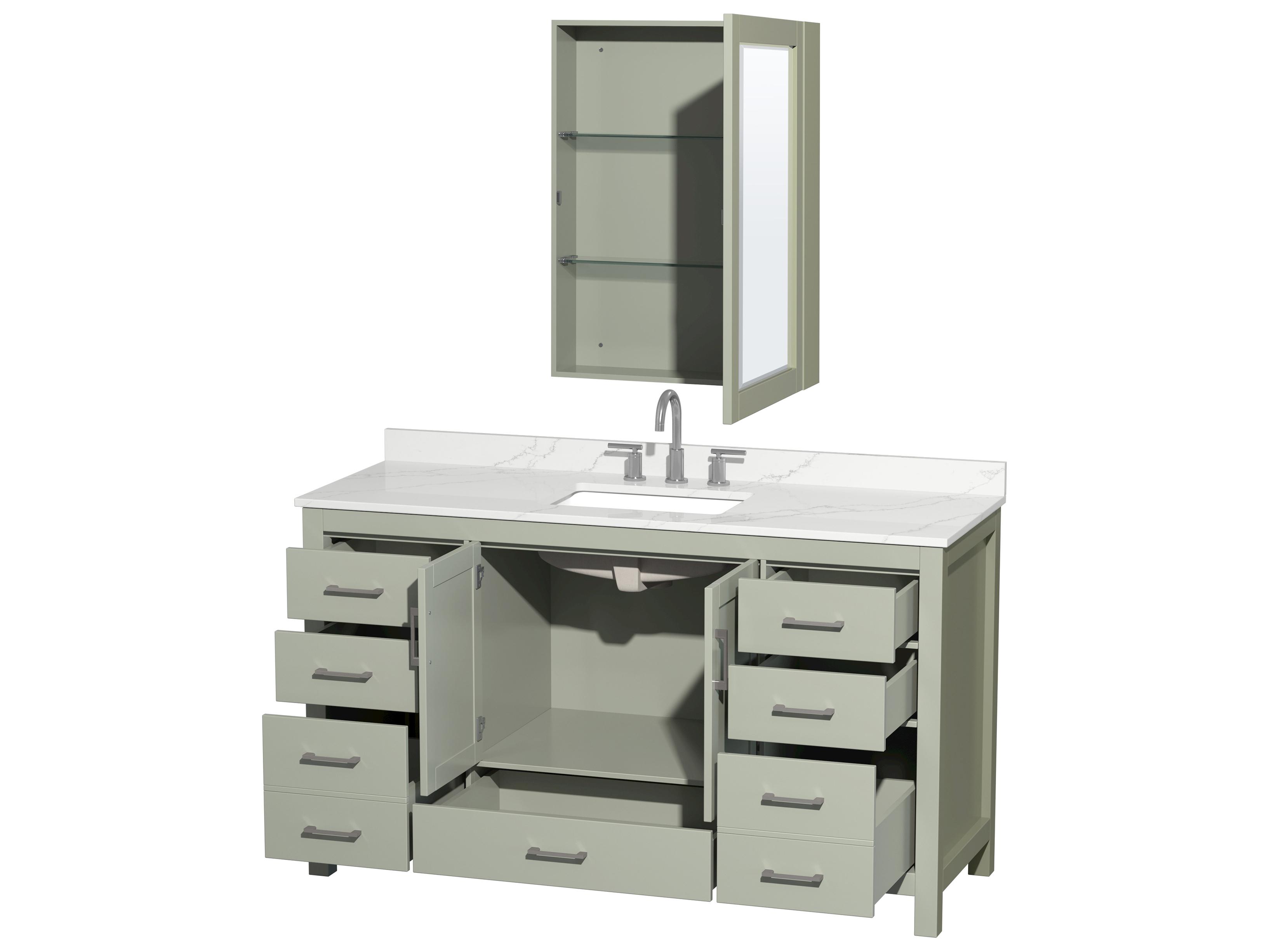 Wyndham Collection Sheffield 60" Light Green Vanity with Medicine Cabinet