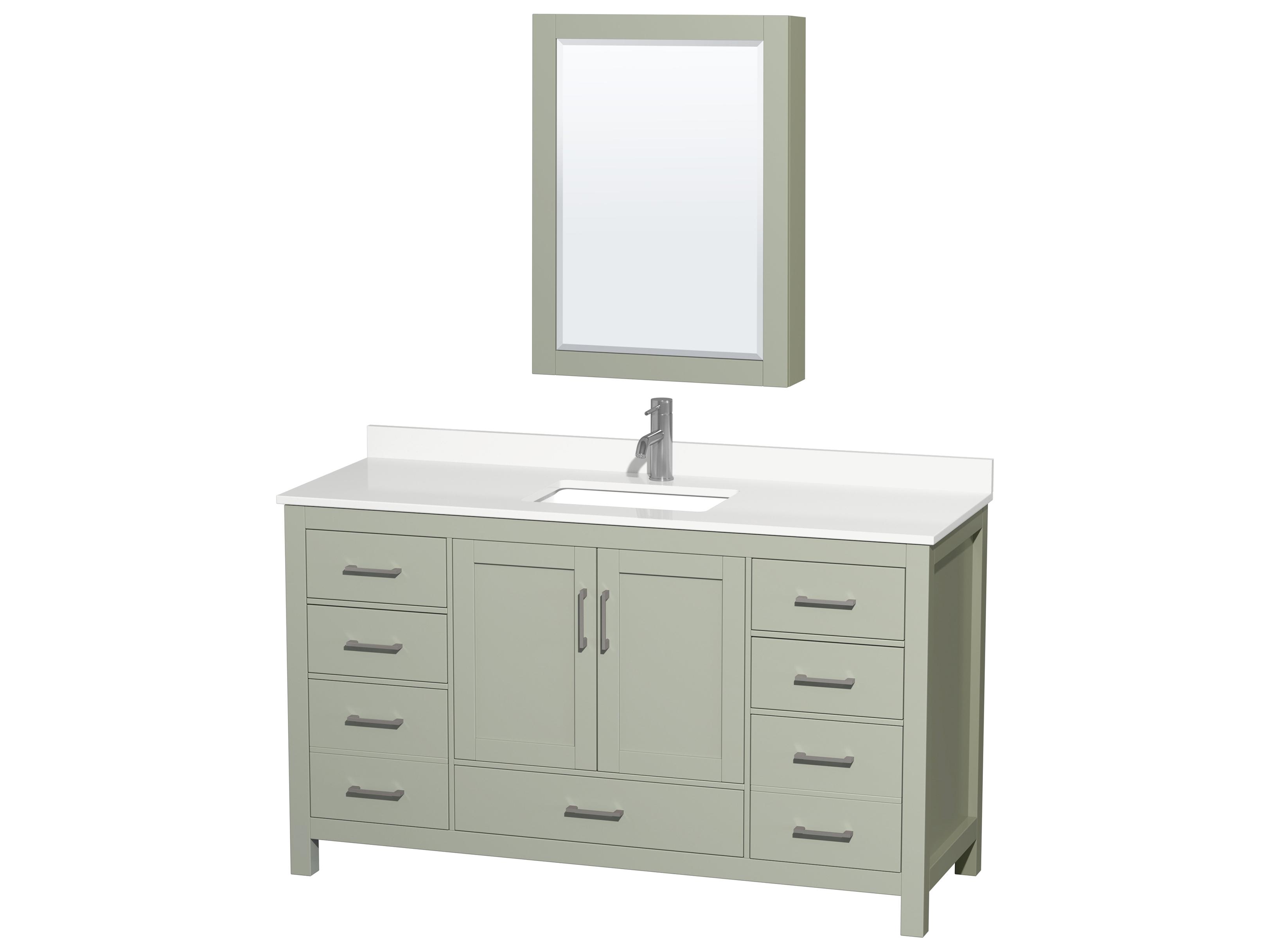 Wyndham Collection Sheffield 60" Light Green Vanity with Medicine Cabinet